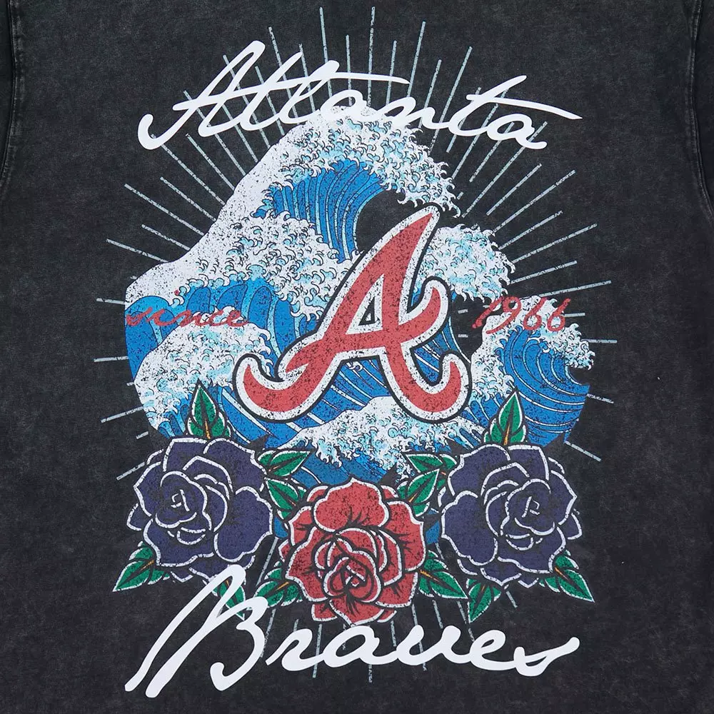 Pro Standard Atlanta Braves Waves Roses Tee Shirt-Black - BLACK