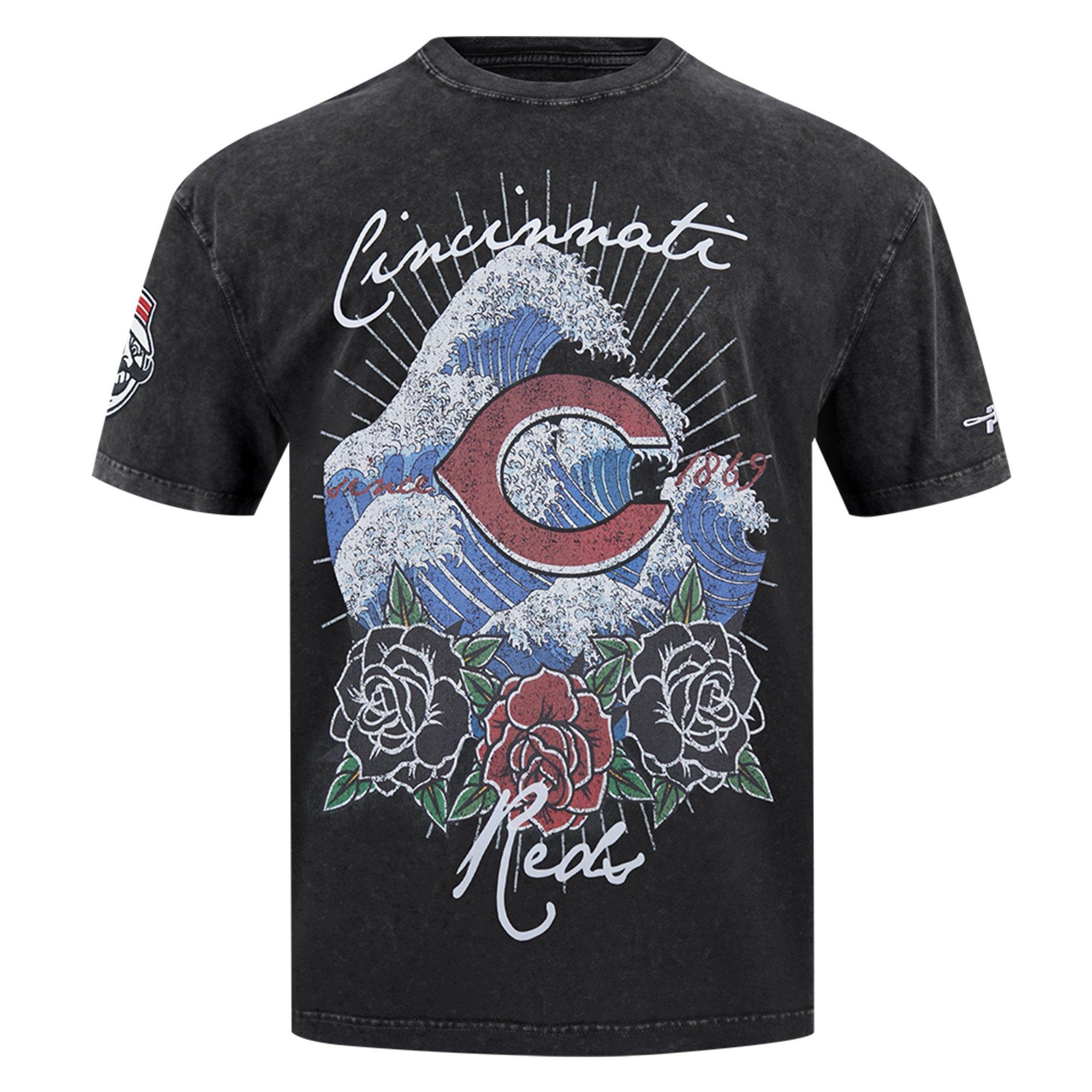 Pro Standard Cincinnati Reds Waves Roses Tee Shirt-Black - BLACK Thumbnail View 1