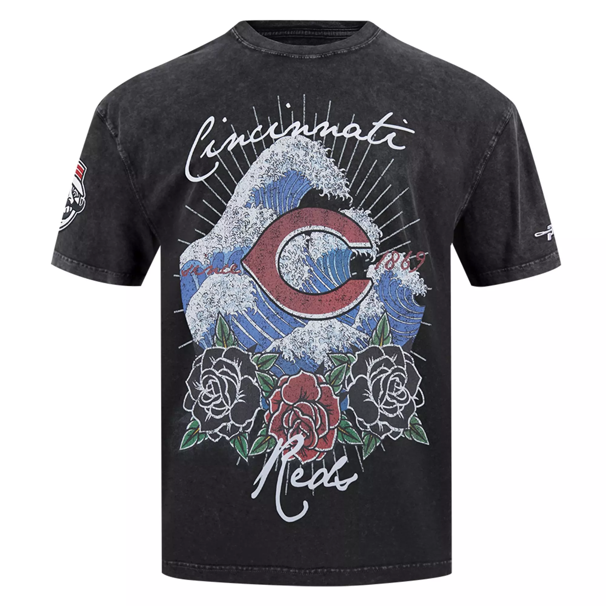 Pro Standard Cincinnati Reds Waves Roses Tee Shirt-Black - BLACK