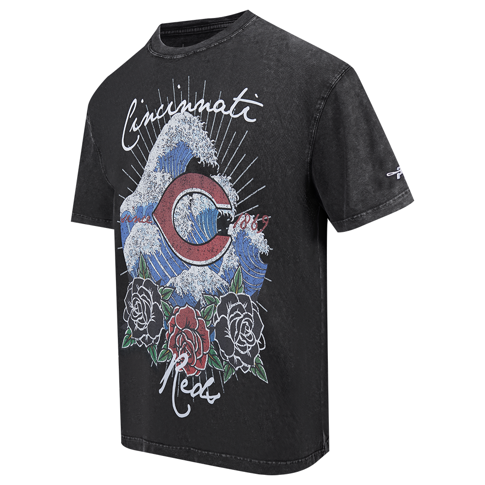Pro Standard Cincinnati Reds Waves Roses Tee Shirt-Black - BLACK Thumbnail View 3
