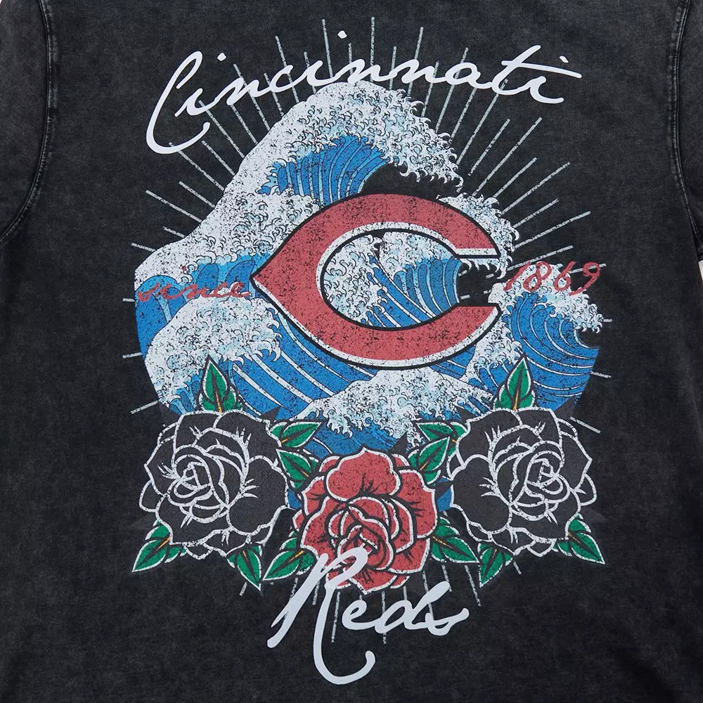 Pro Standard Cincinnati Reds Waves Roses Tee Shirt-Black - BLACK