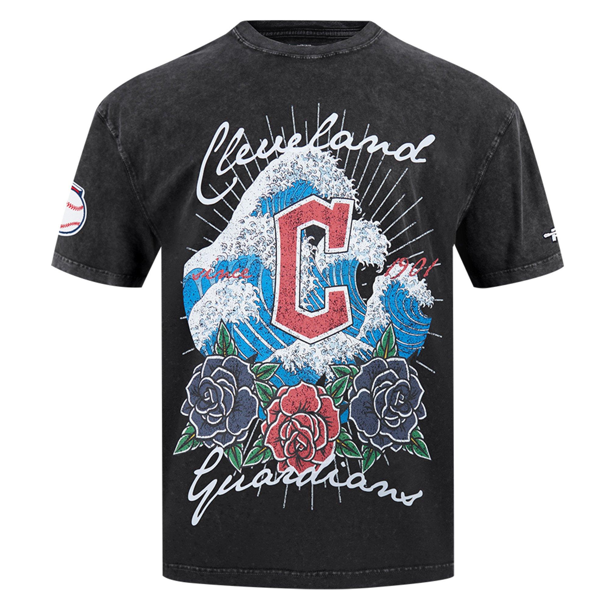 Pro Standard Cleveland Guardians Waves Roses Tee Shirt-Black - BLACK Thumbnail View 1