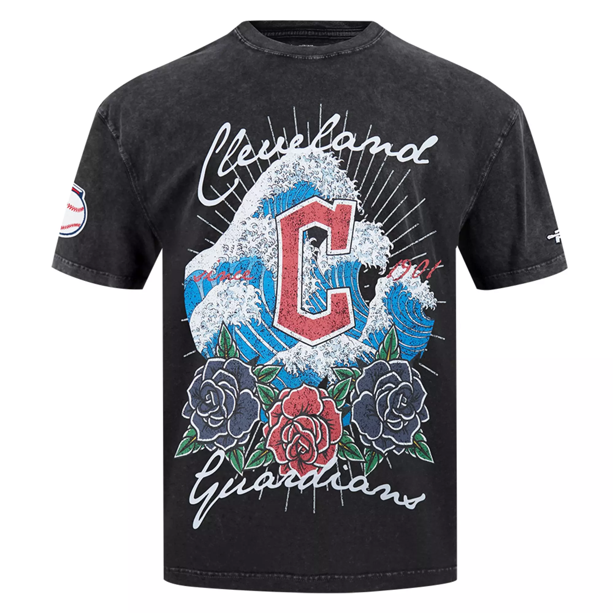 Pro Standard Cleveland Guardians Waves Roses Tee Shirt-Black - BLACK