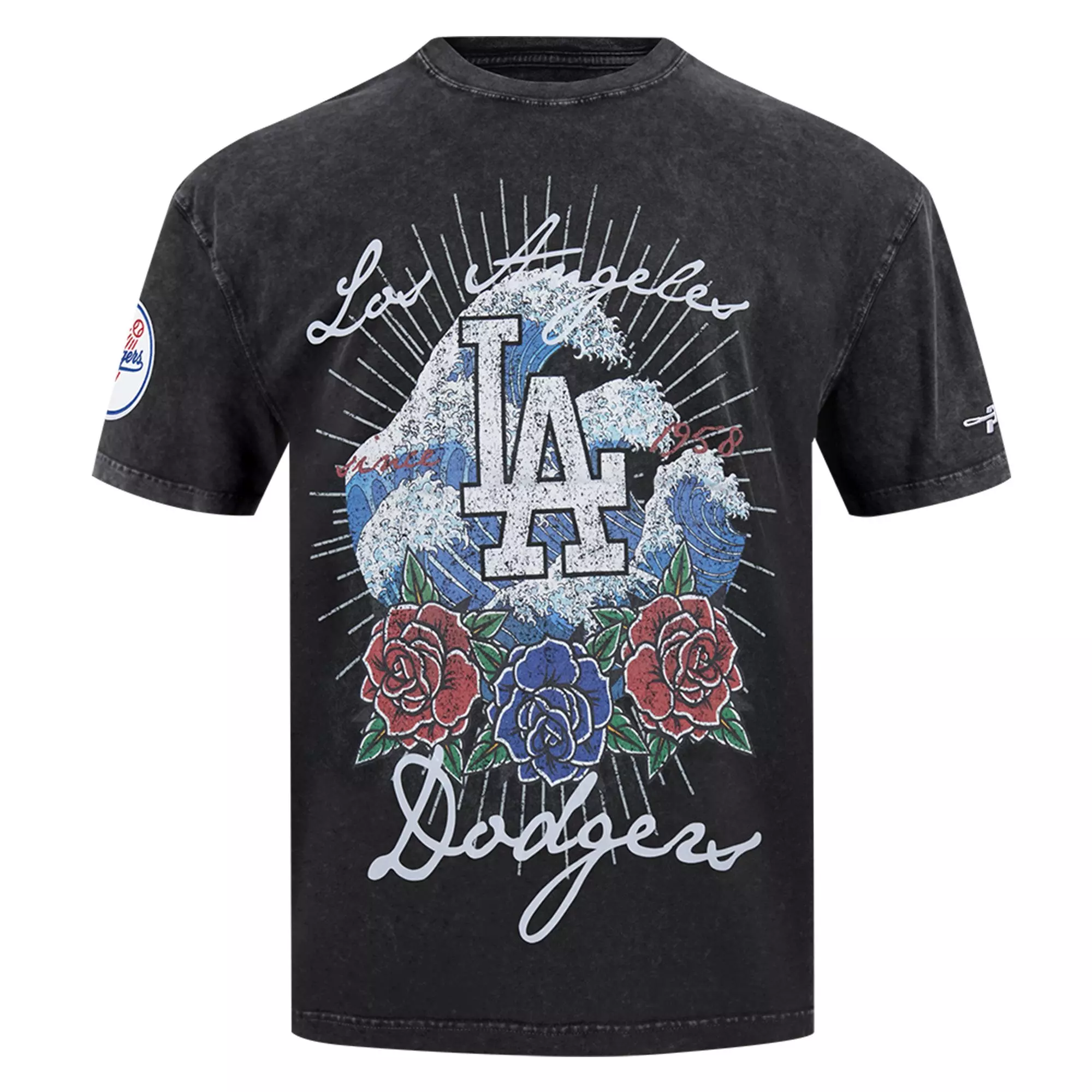 Pro Standard Los Angeles Dodgers Waves Roses Tee Shirt-Black - BLACK