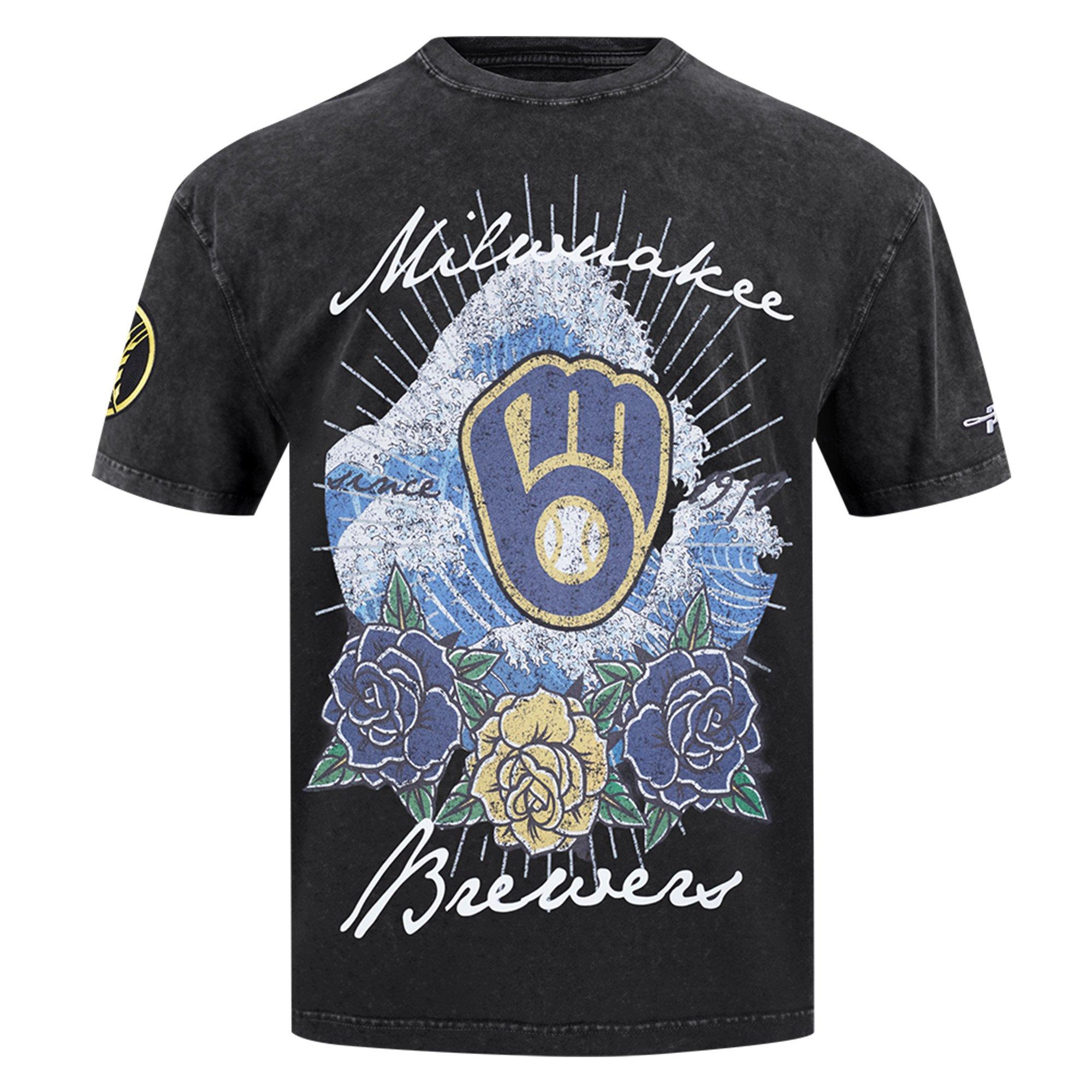 Pro Standard Milwaukee Brewers Waves Roses Tee Shirt-Black - BLACK Thumbnail View 1