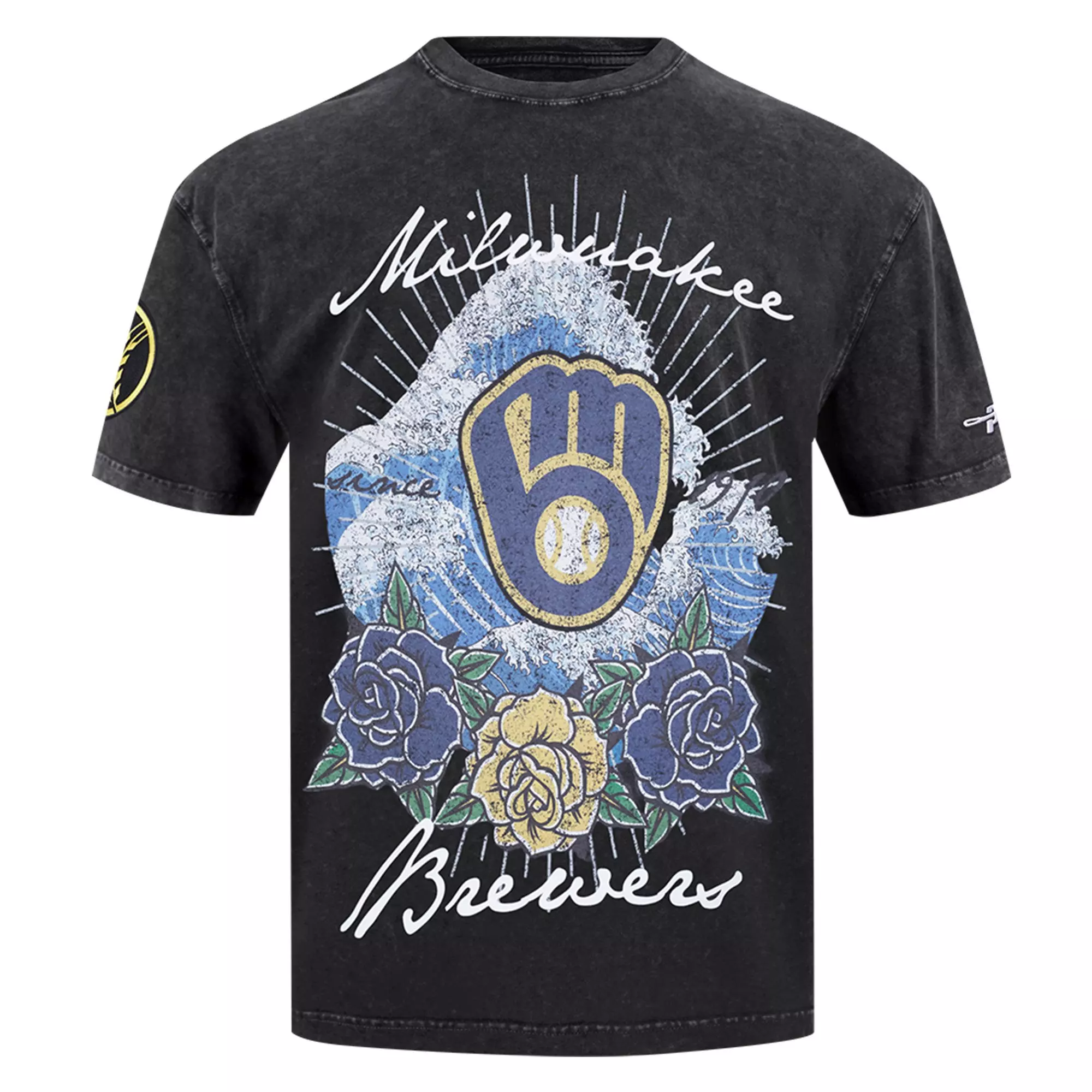 Pro Standard Milwaukee Brewers Waves Roses Tee Shirt-Black - BLACK