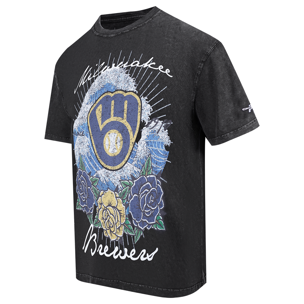 Pro Standard Milwaukee Brewers Waves Roses Tee Shirt-Black - BLACK Thumbnail View 3