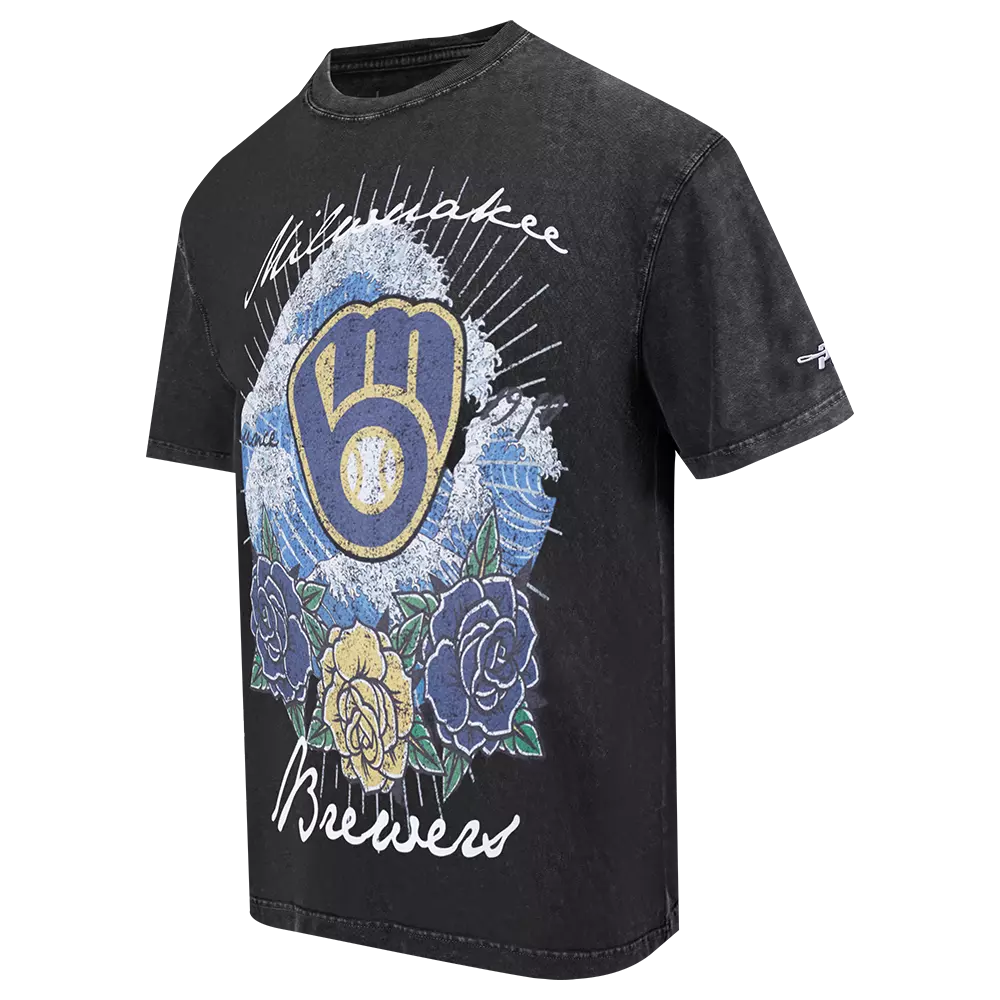 Pro Standard Milwaukee Brewers Waves Roses Tee Shirt-Black - BLACK