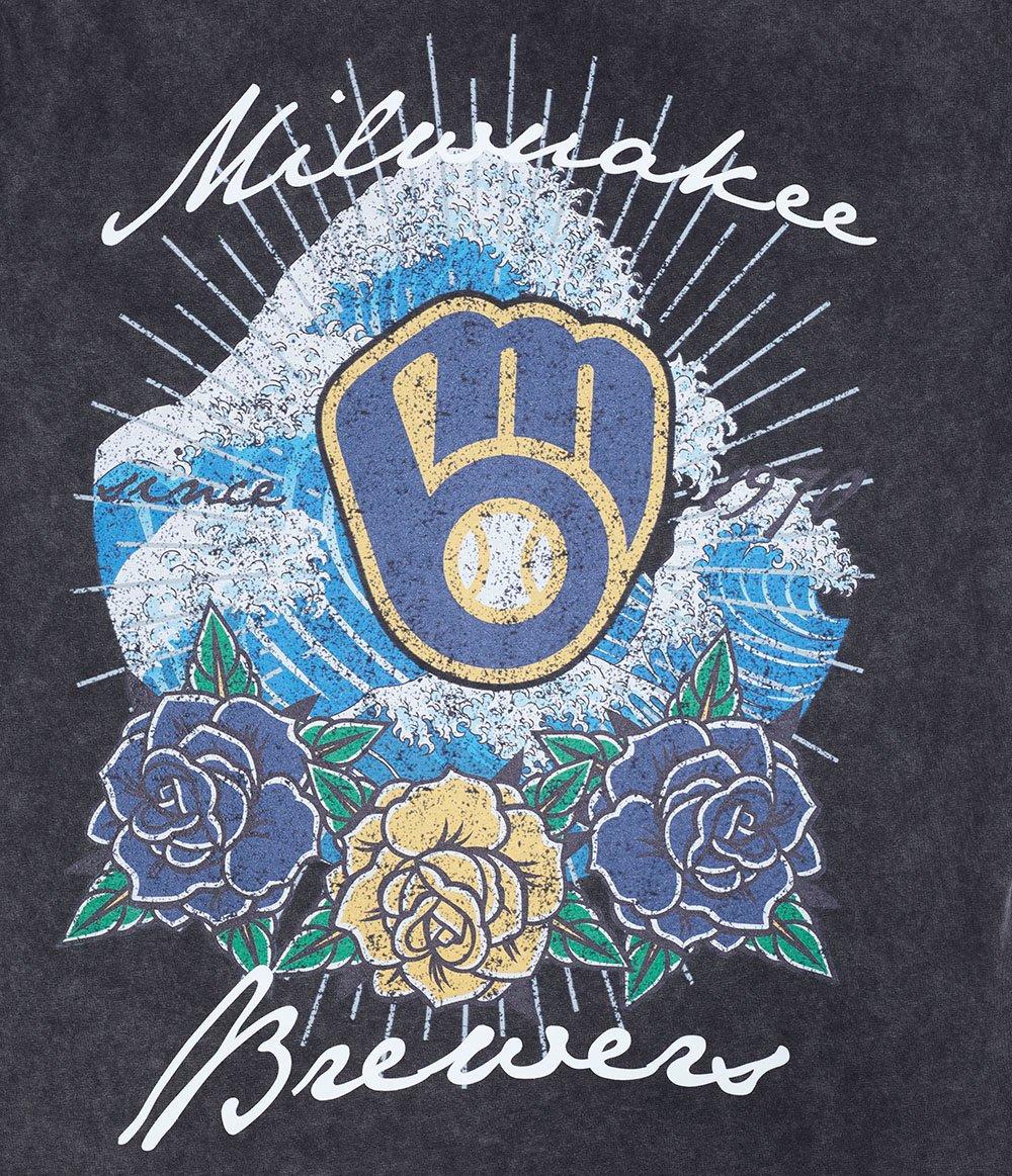 Pro Standard Milwaukee Brewers Waves Roses Tee Shirt-Black - BLACK Thumbnail View 5
