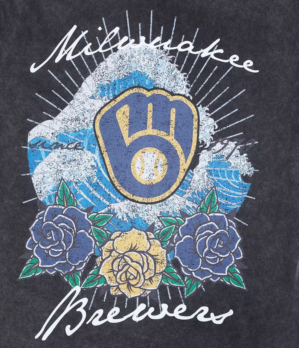 Pro Standard Milwaukee Brewers Waves Roses Tee Shirt-Black - BLACK