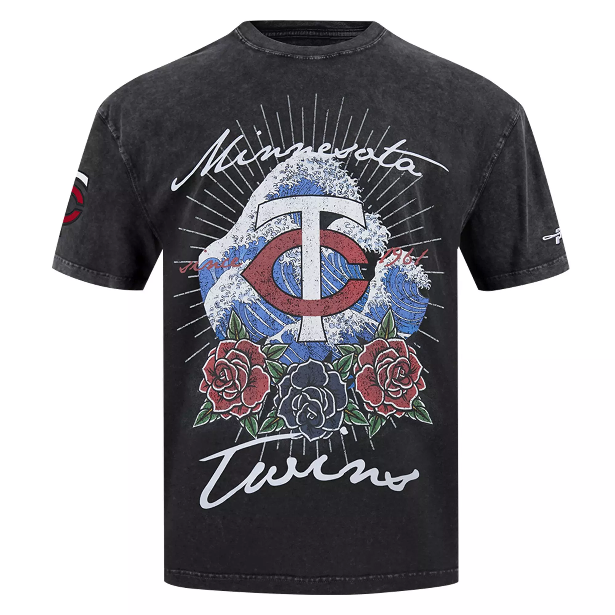 Pro Standard Minnesota Twins Waves Roses Tee Shirt-Black - BLACK