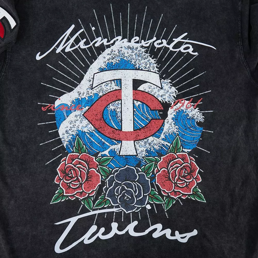 Pro Standard Minnesota Twins Waves Roses Tee Shirt-Black - BLACK