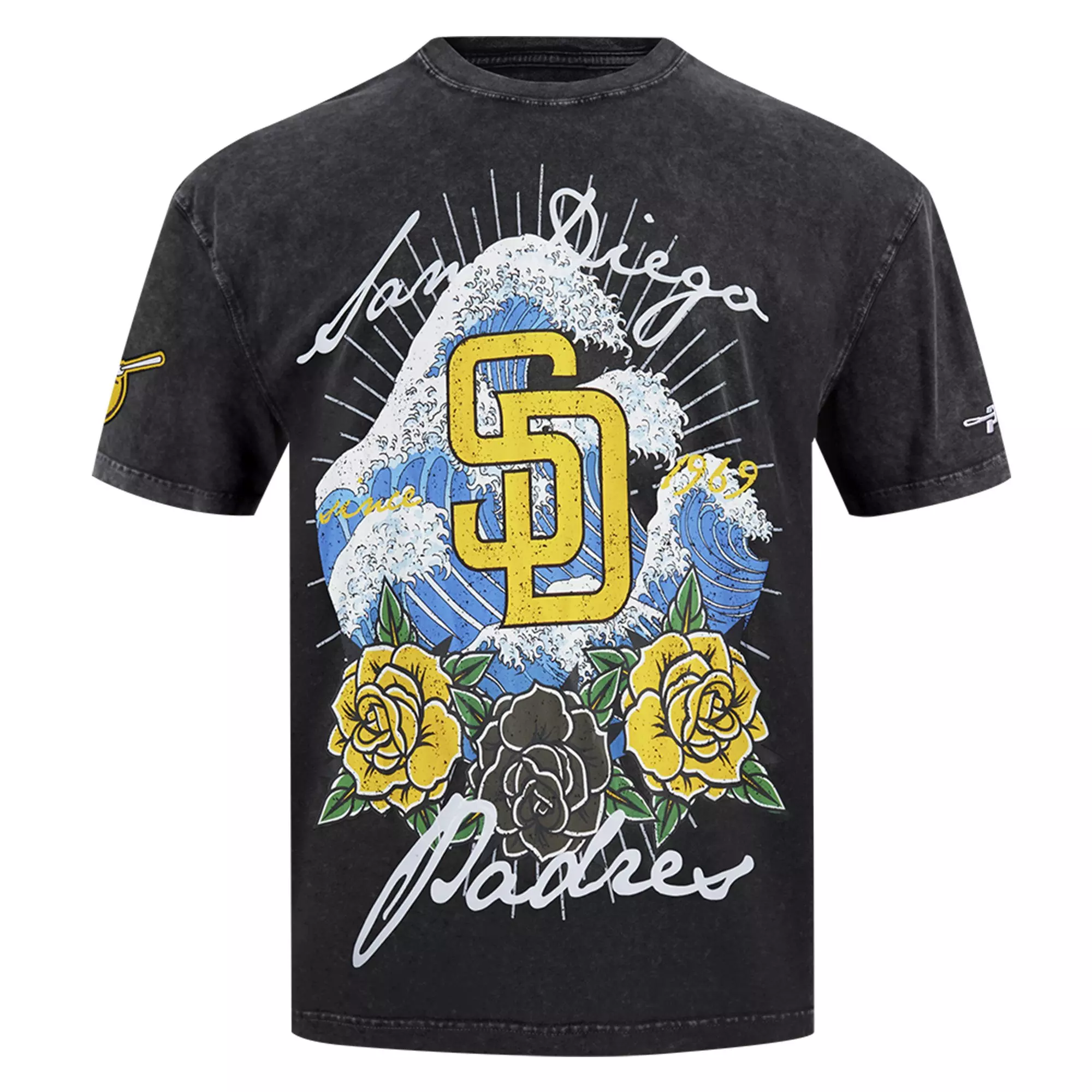 Pro Standard San Diego Padres Waves Roses Tee Shirt-Black - BLACK