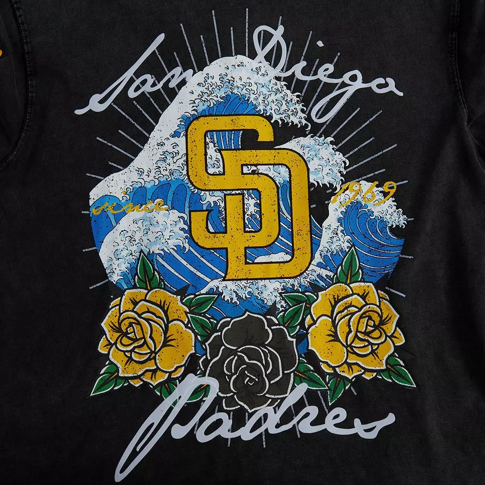 Pro Standard San Diego Padres Waves Roses Tee Shirt-Black - BLACK