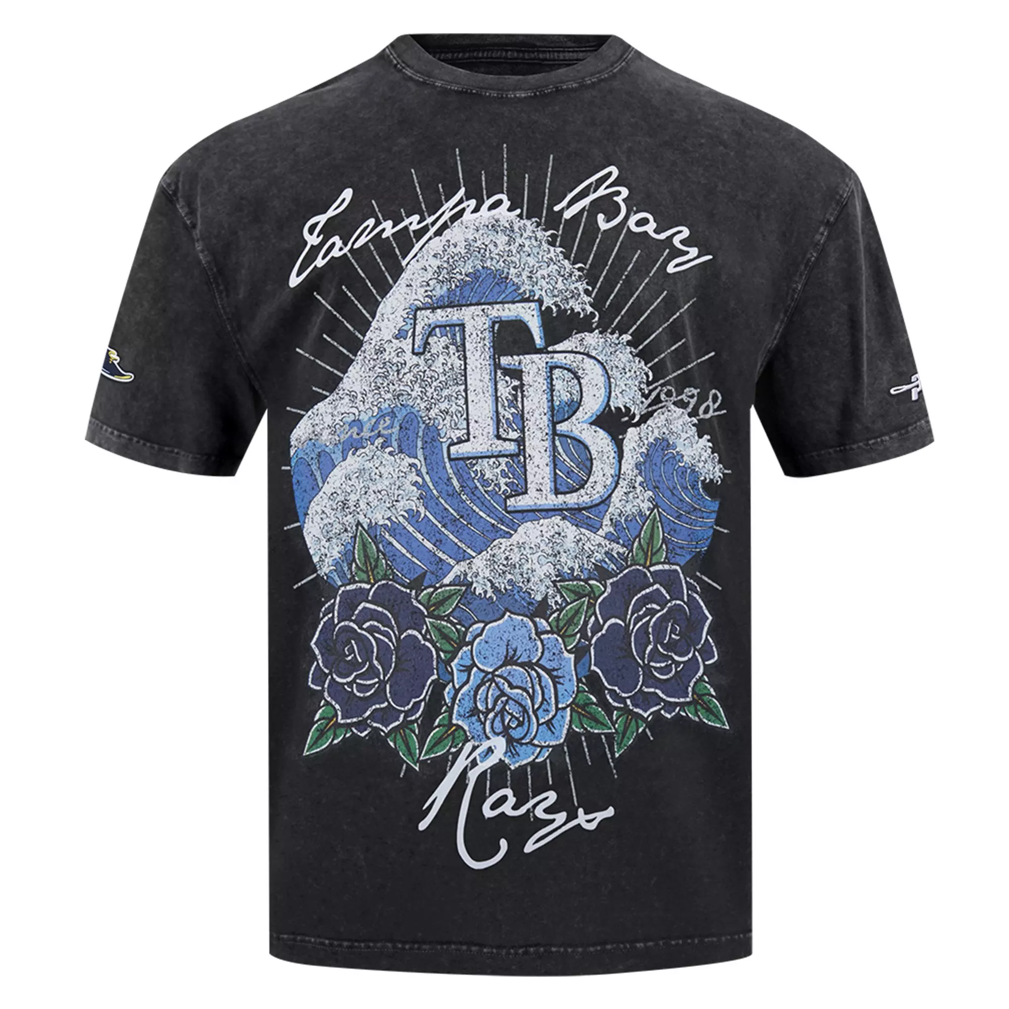 Pro Standard Tampa Bay Rays Waves Roses Tee Shirt-Black - BLACK