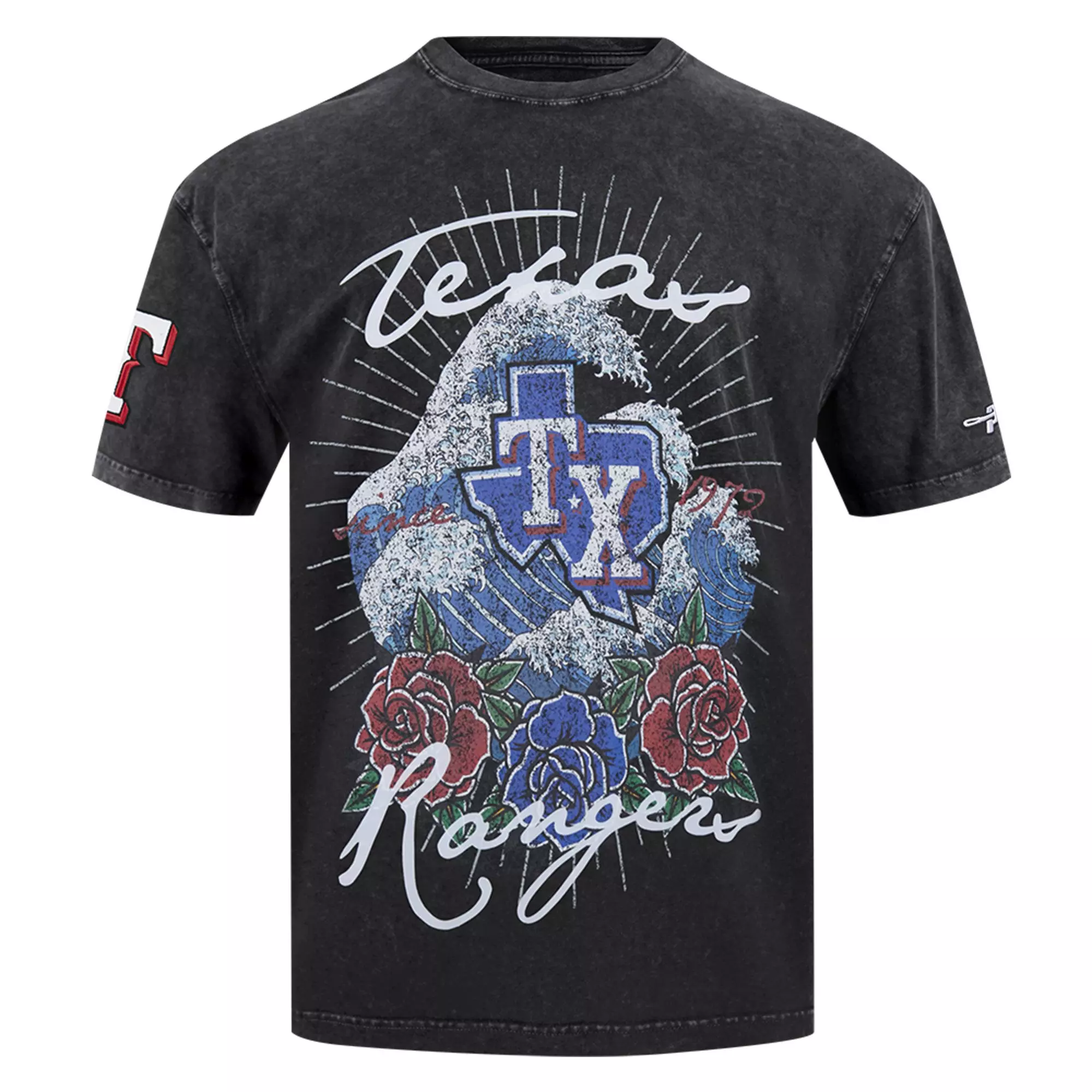 Pro Standard Texas Rangers Waves Roses Tee Shirt-Black - BLACK