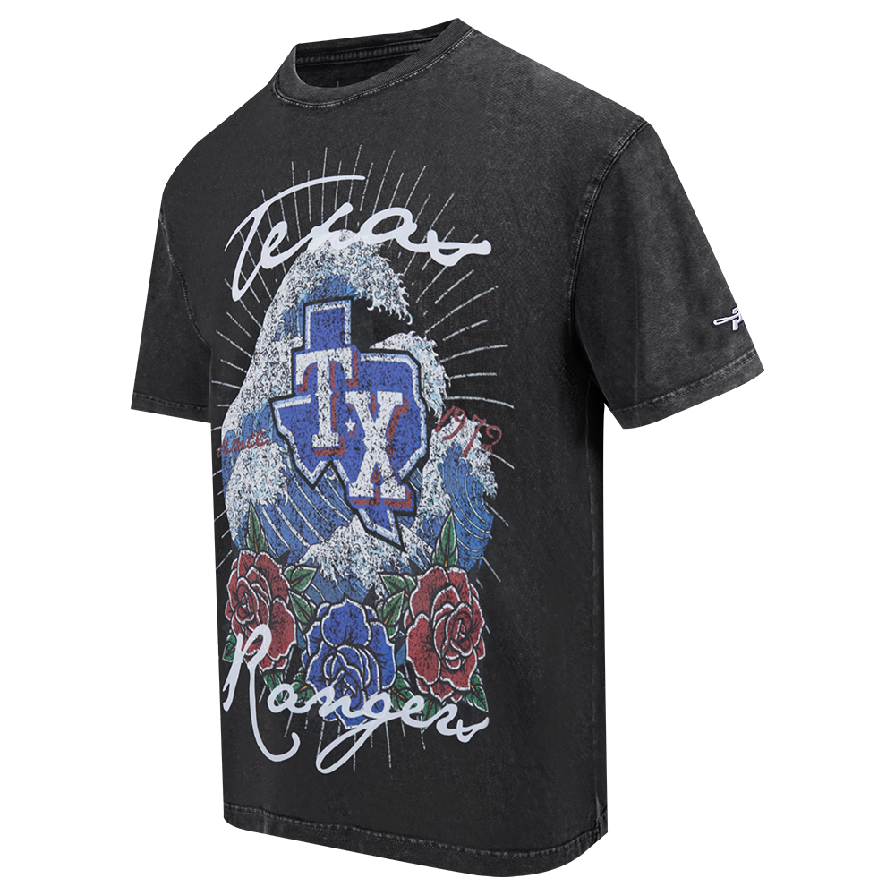Pro Standard Texas Rangers Waves Roses Tee Shirt-Black - BLACK Thumbnail View 3