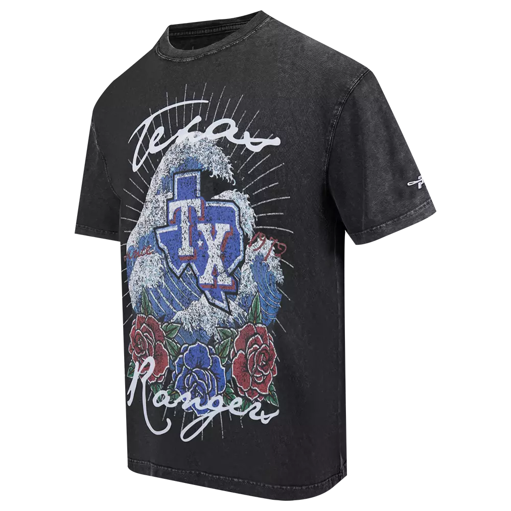 Pro Standard Texas Rangers Waves Roses Tee Shirt-Black - BLACK