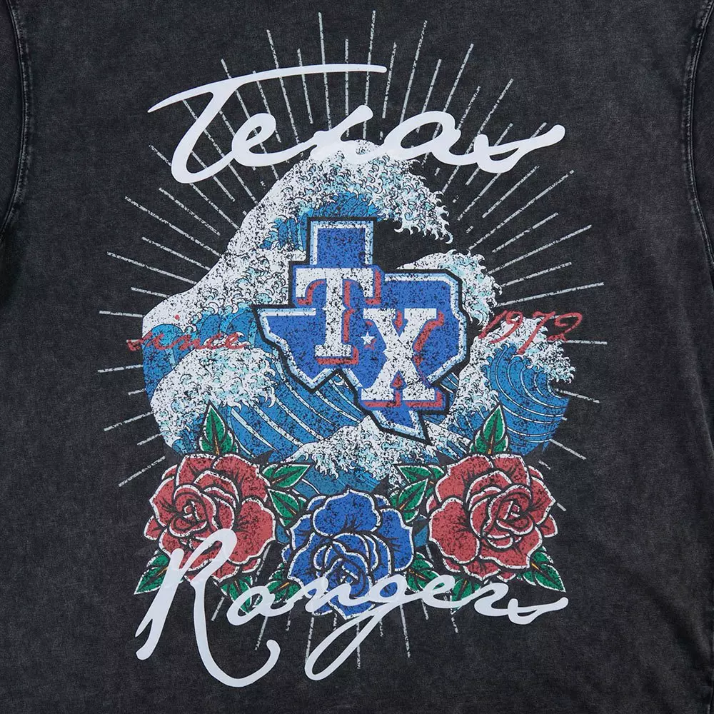 Pro Standard Texas Rangers Waves Roses Tee Shirt-Black - BLACK