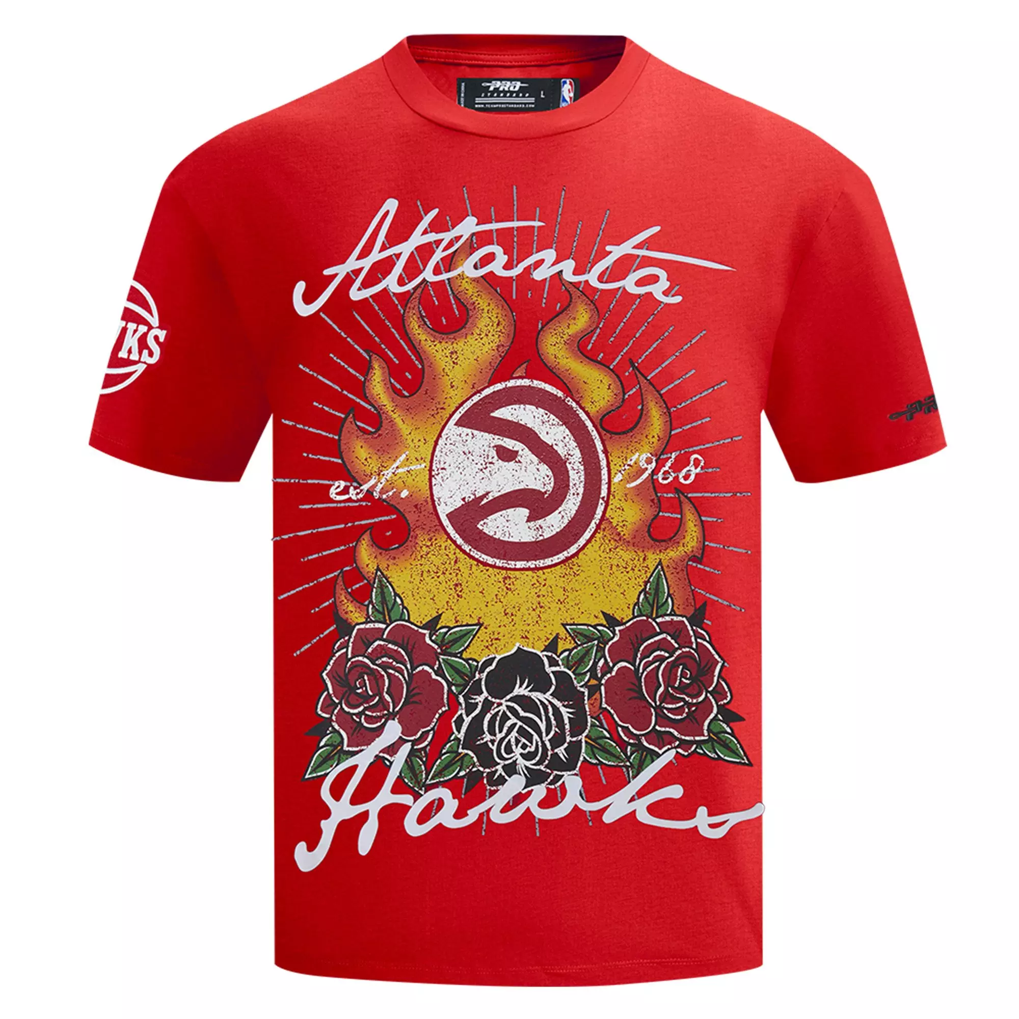 Pro Standard Atlanta Hawks Fire Roses Tee Shirt-Red - RED