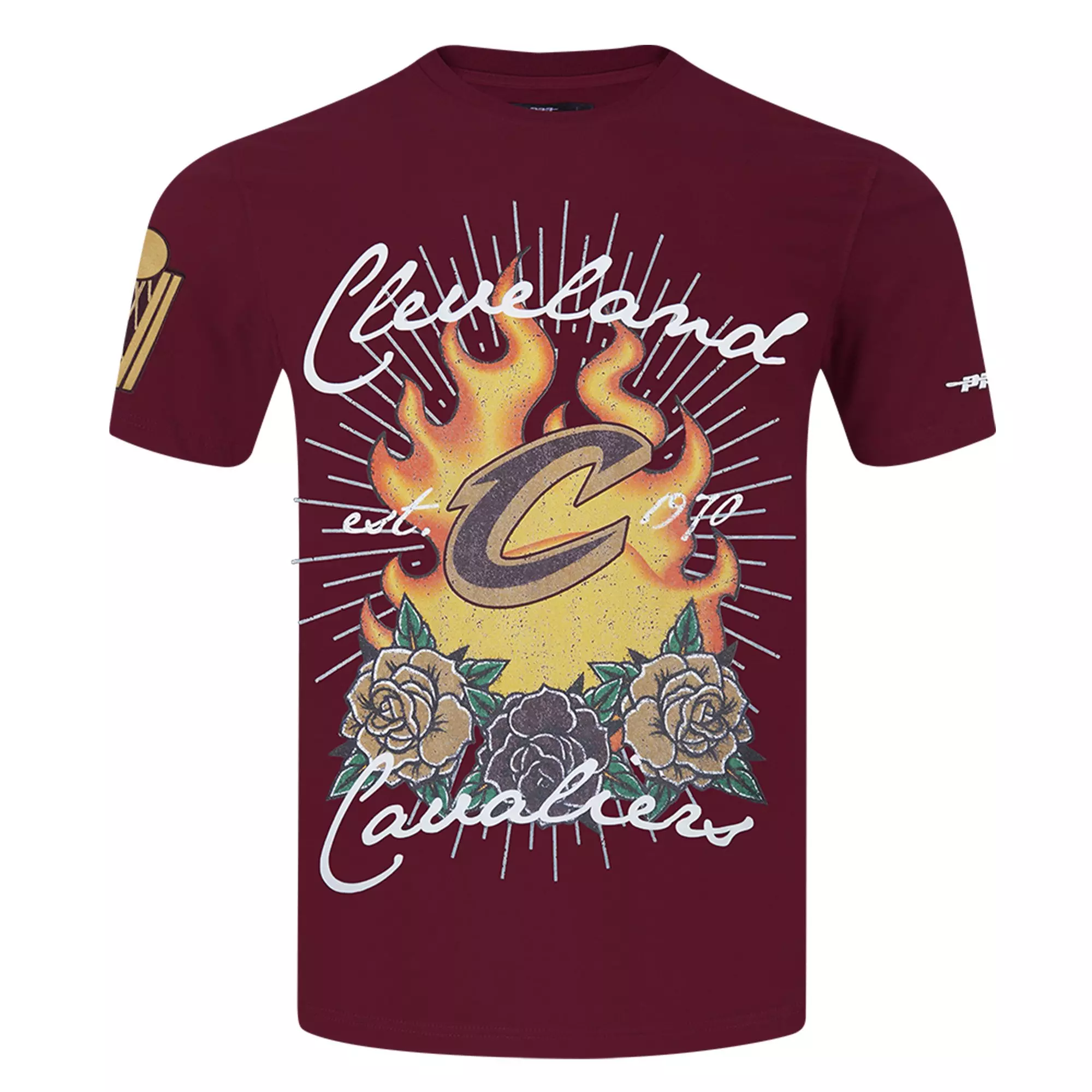 Pro Standard Cleveland Cavaliers Fire Roses Tee Shirt-Maroon - MAROON