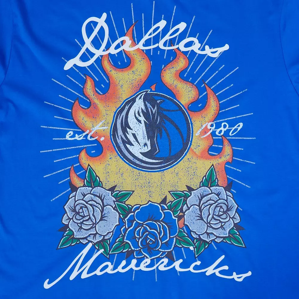 Pro Standard Dallas Mavericks Fire Roses Tee Shirt-Blue - BLUE