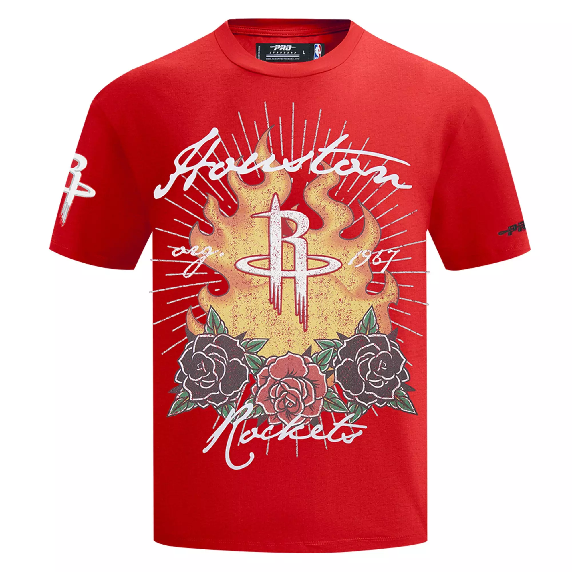 Pro Standard Houston Rockets Fire Roses Tee Shirt-Red - RED