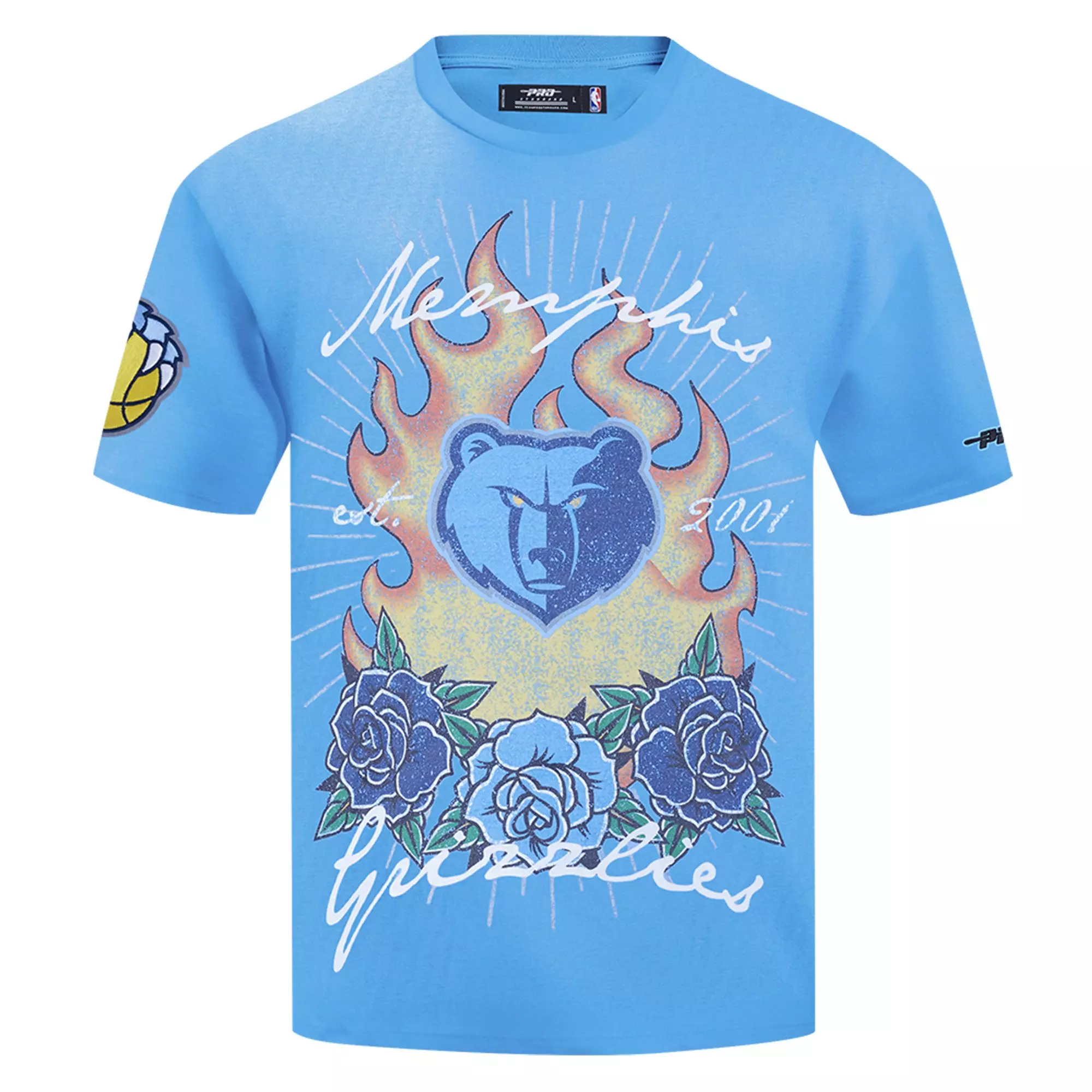 Pro Standard Memphis Grizzlies Fire Roses Tee Shirt-Light Blue - LT BLUE