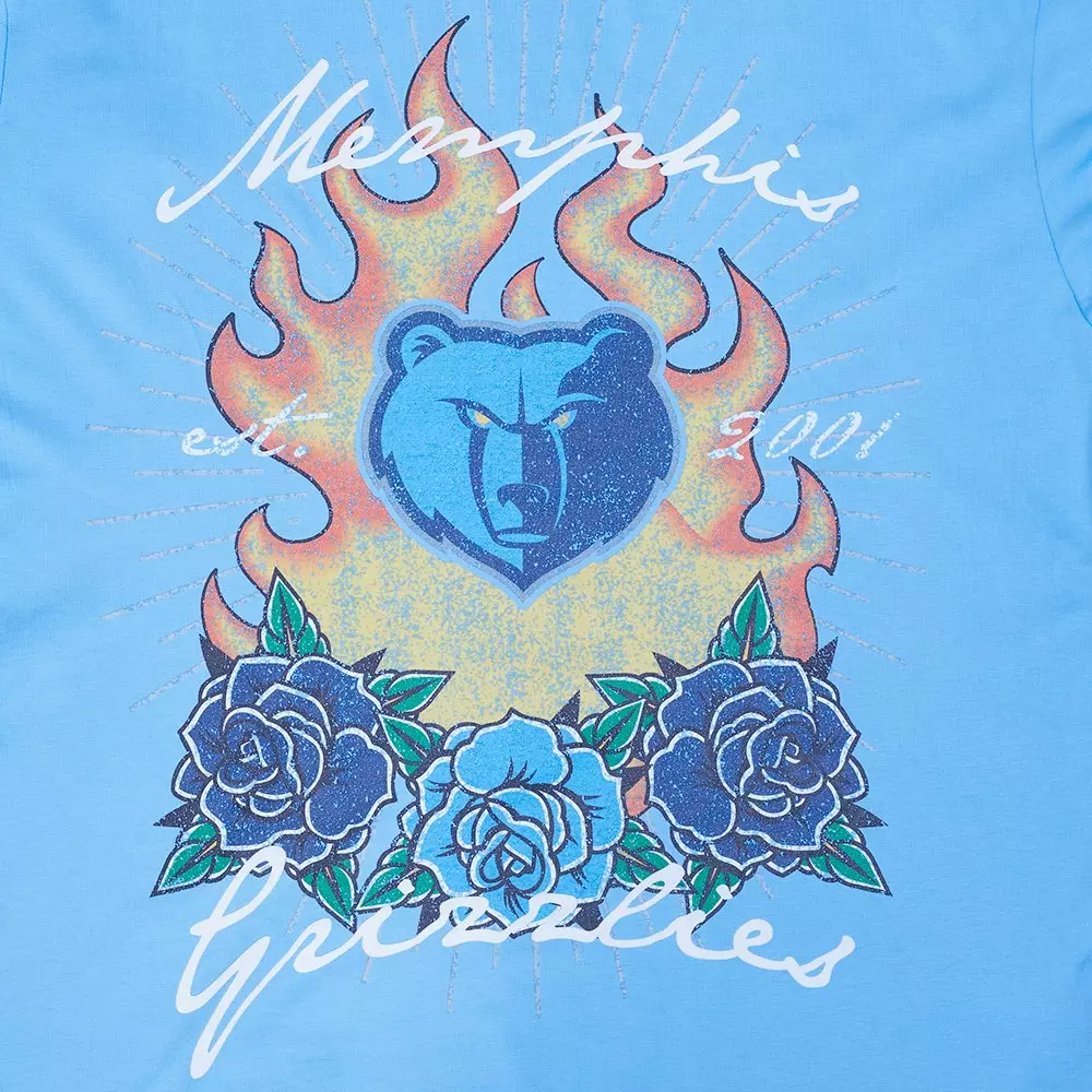 Pro Standard Memphis Grizzlies Fire Roses Tee Shirt-Light Blue - LT BLUE