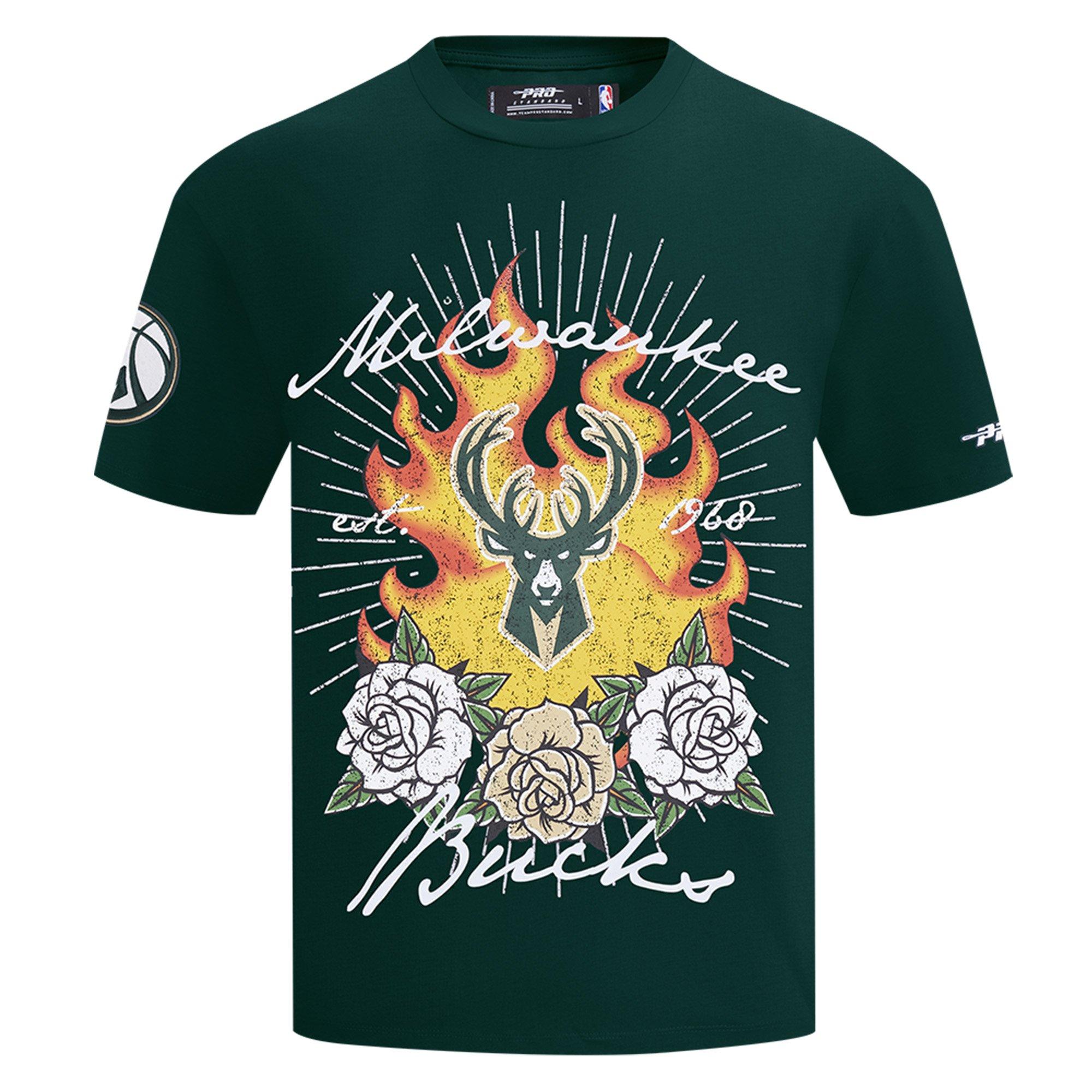 Pro Standard Milwaukee Bucks Fire Roses Tee Shirt-Green - GREEN Thumbnail View 1