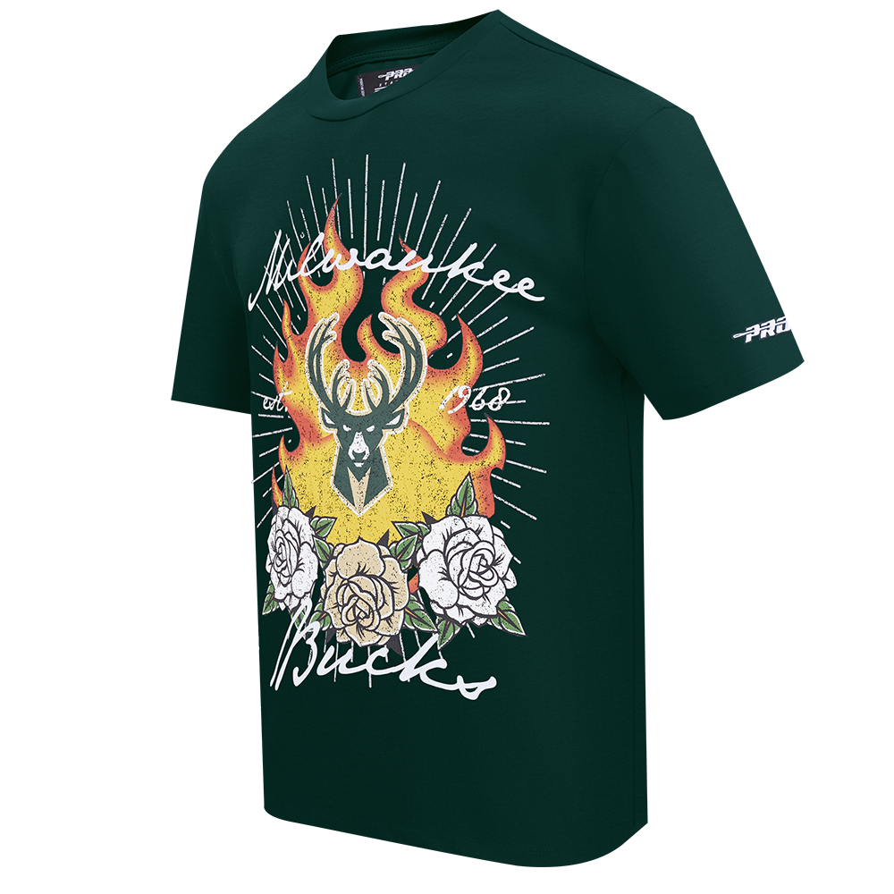 Pro Standard Milwaukee Bucks Fire Roses Tee Shirt-Green - GREEN Thumbnail View 3