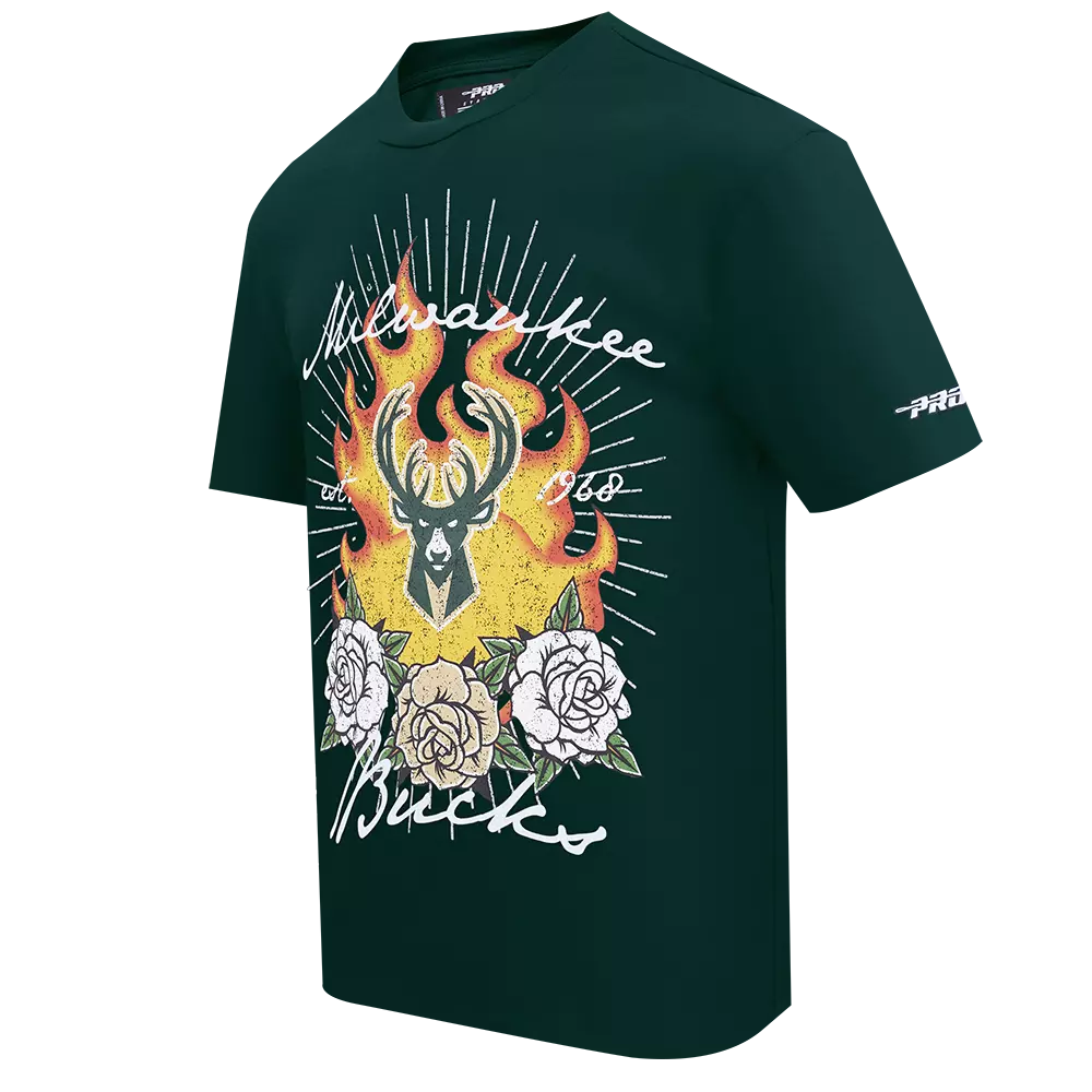 Pro Standard Milwaukee Bucks Fire Roses Tee Shirt-Green - GREEN