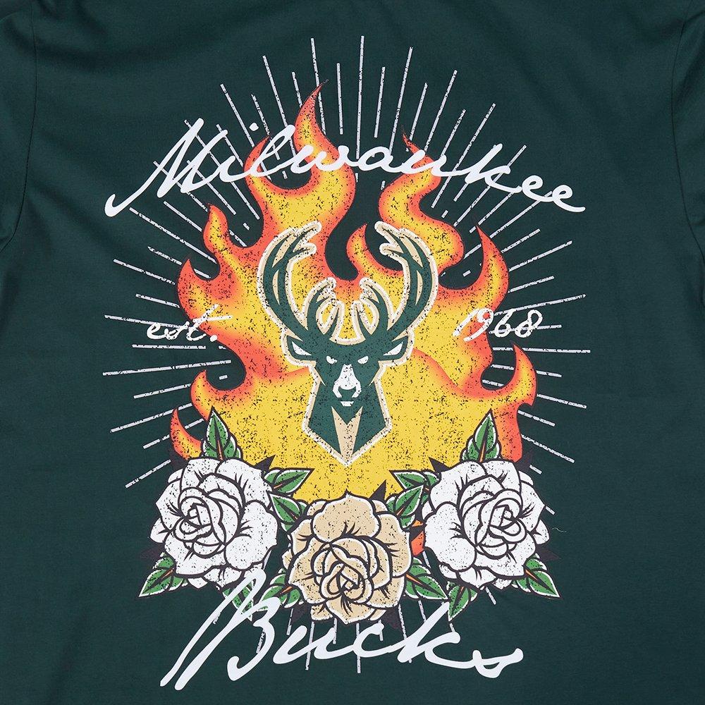Pro Standard Milwaukee Bucks Fire Roses Tee Shirt-Green - GREEN Thumbnail View 5