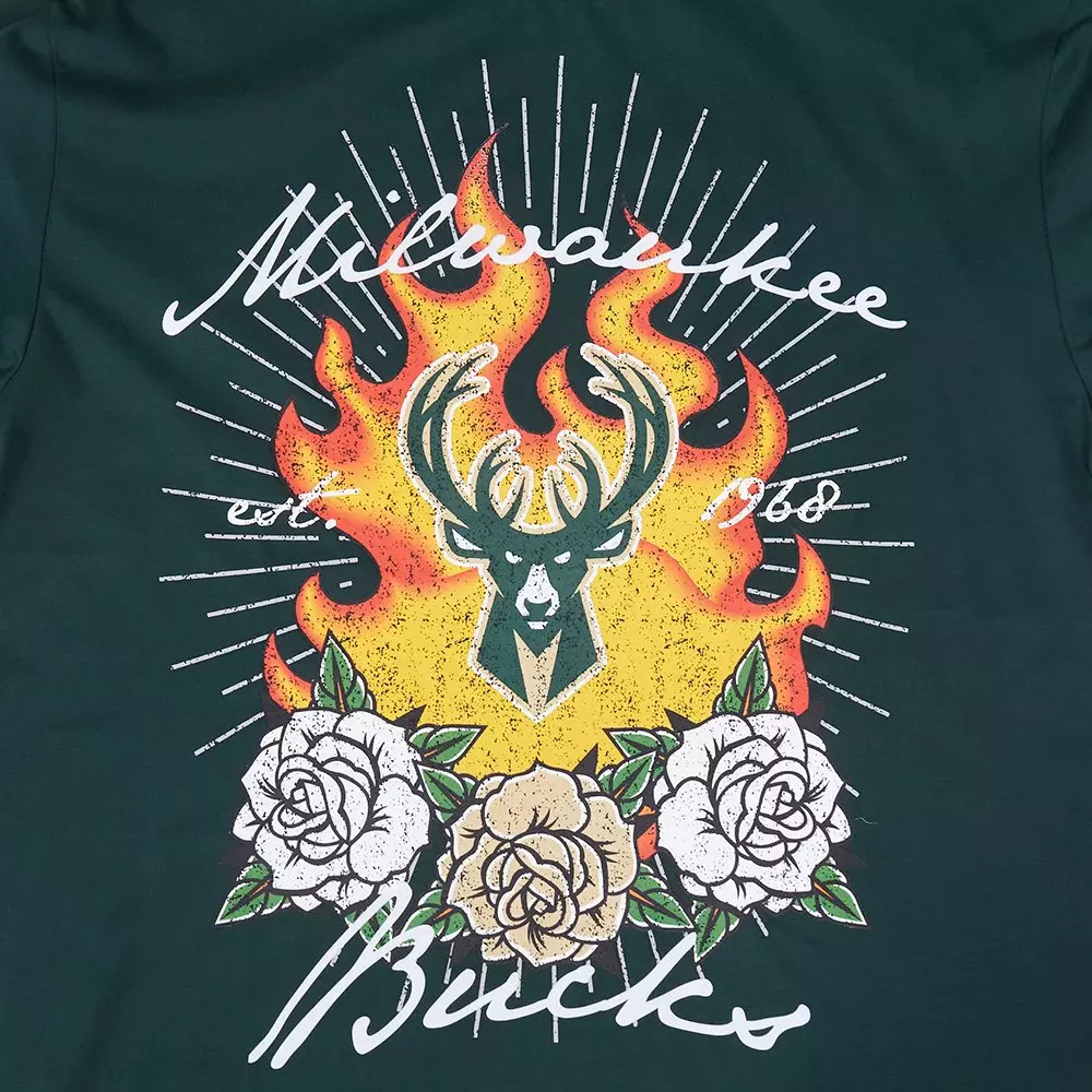 Pro Standard Milwaukee Bucks Fire Roses Tee Shirt-Green - GREEN