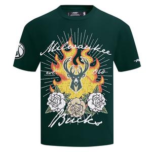 Pro Standard Milwaukee Bucks Fire Roses Tee Shirt-Green