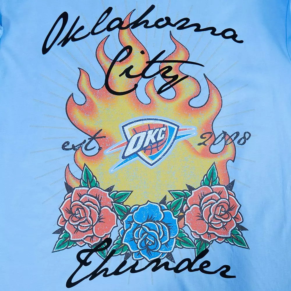 Pro Standard Oklahoma City Thunder Fire Roses Tee Shirt-Light Blue - LT BLUE