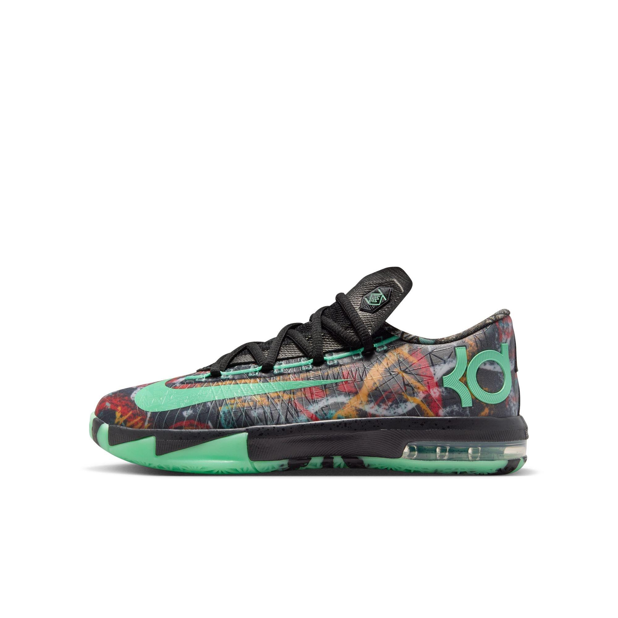 Nike Zoom KD 6 "All-Star Illusion" Grade School Kids' Basketball Shoe - GREEN GLOW/BLACK Thumbnail View 9