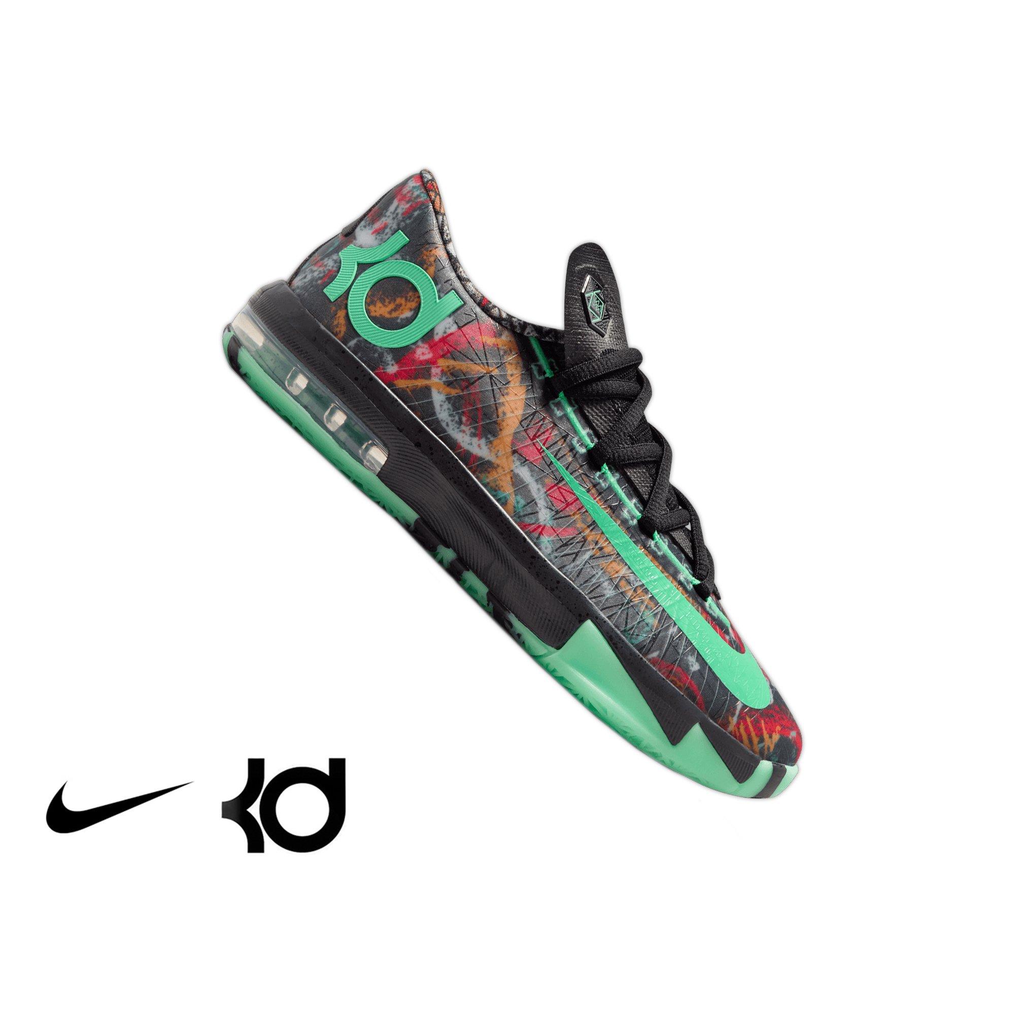 Nike Zoom KD 6 "All-Star Illusion" Grade School Kids' Basketball Shoe - GREEN GLOW/BLACK Thumbnail View 1