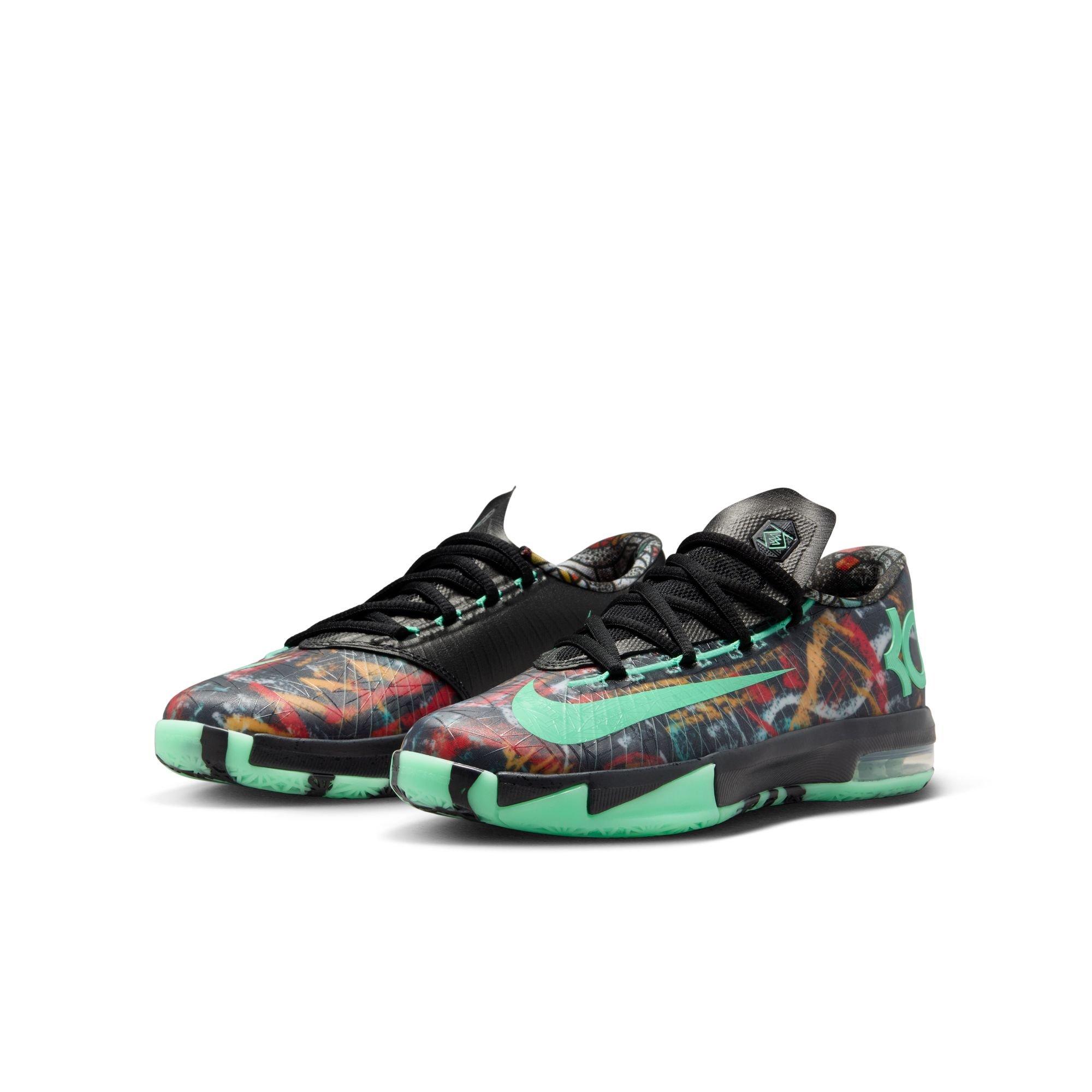 Nike Zoom KD 6 "All-Star Illusion" Grade School Kids' Basketball Shoe - GREEN GLOW/BLACK Thumbnail View 4