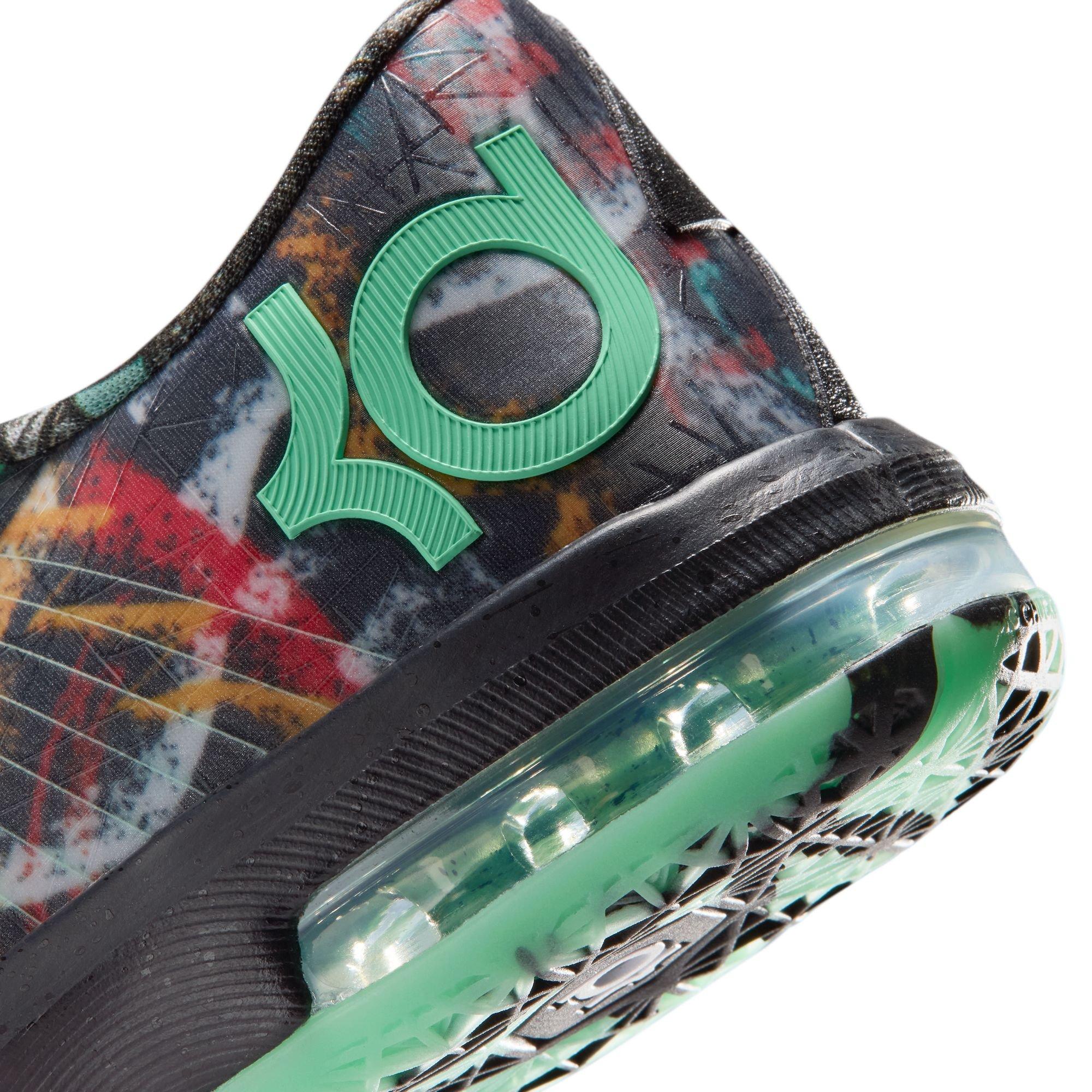 Nike Zoom KD 6 "All-Star Illusion" Grade School Kids' Basketball Shoe - GREEN GLOW/BLACK Thumbnail View 6