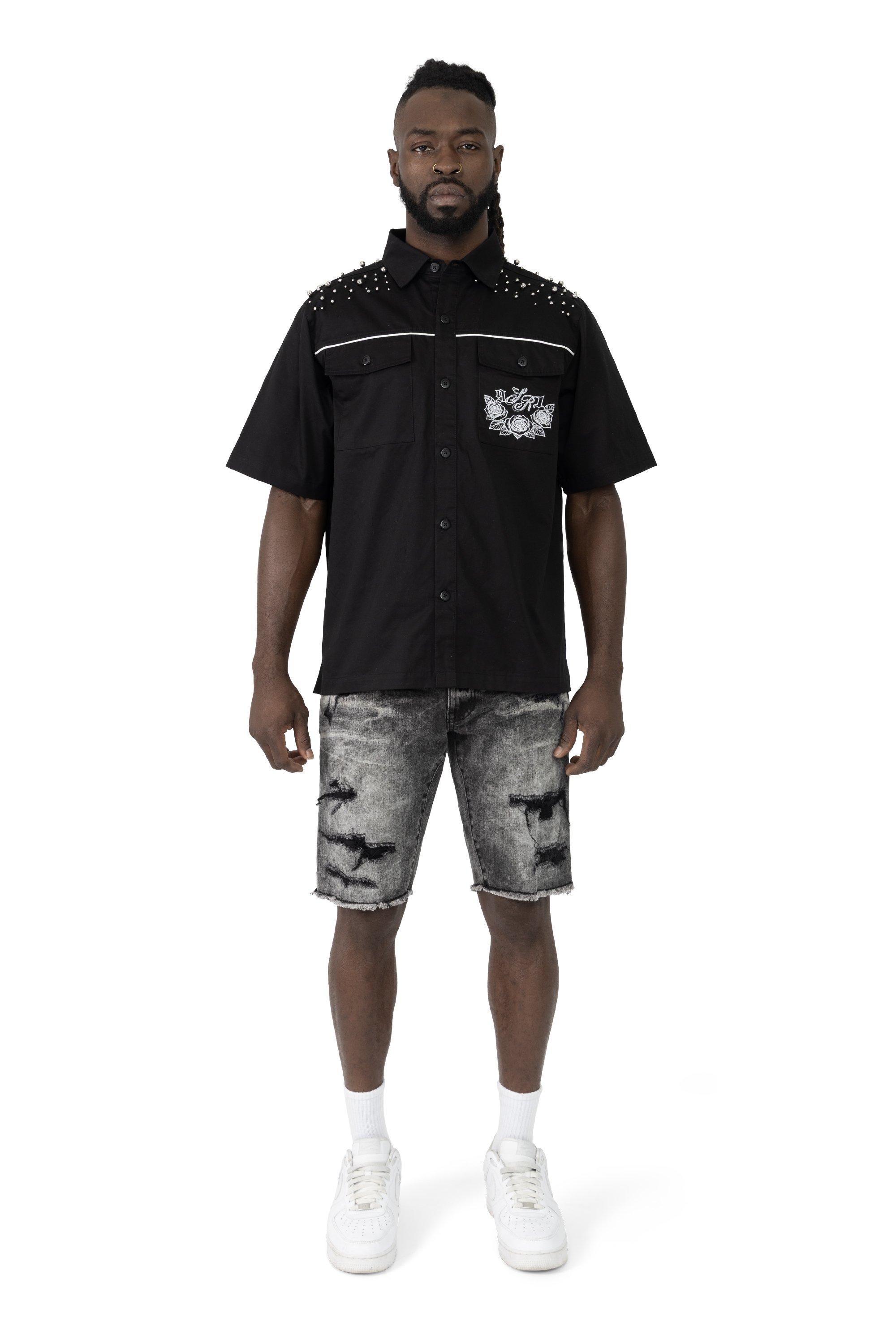 Smoke Rise Men's Argon Black Denim Shorts - BLACK Thumbnail View 4