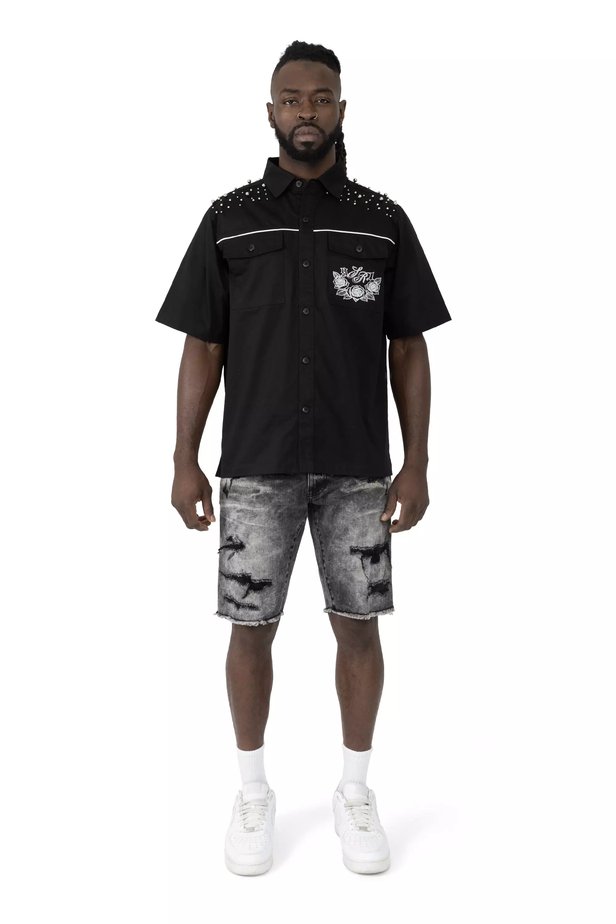 Smoke Rise Men's Argon Black Denim Shorts - BLACK