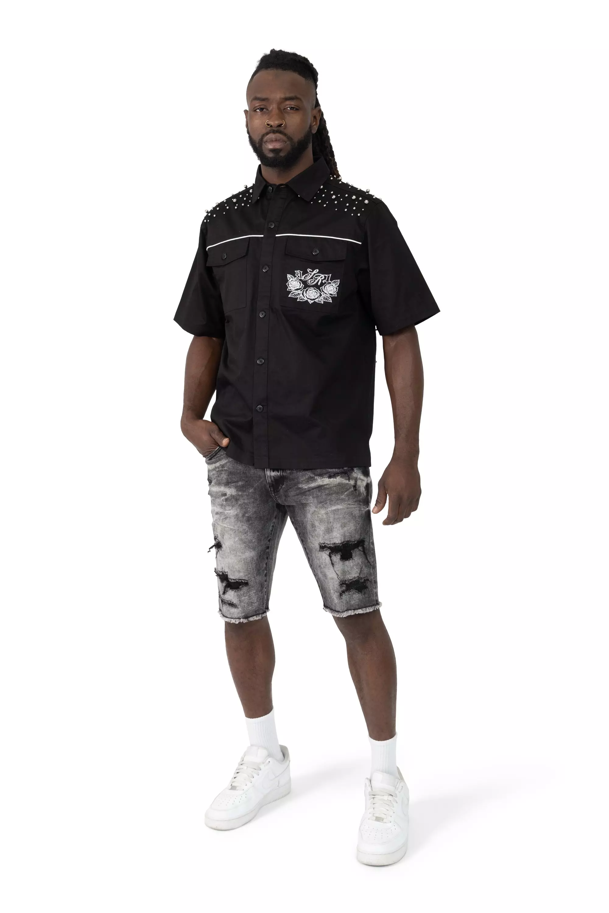 Smoke Rise Men's Argon Black Denim Shorts - BLACK