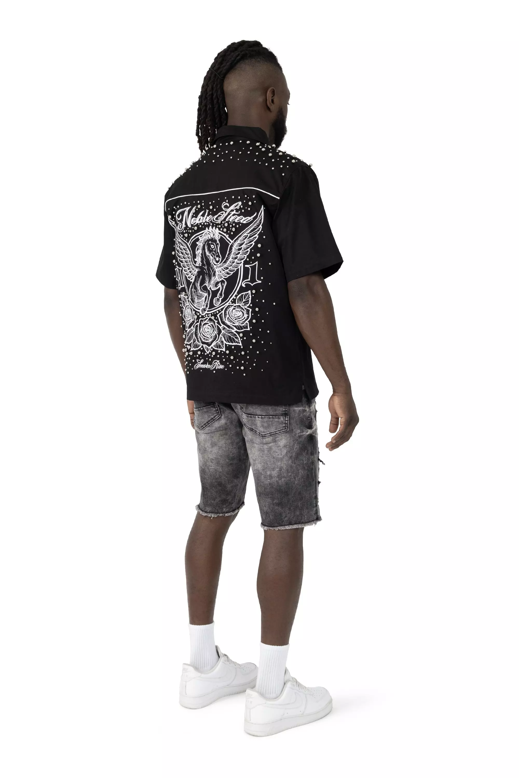 Smoke Rise Men's Argon Black Denim Shorts - BLACK