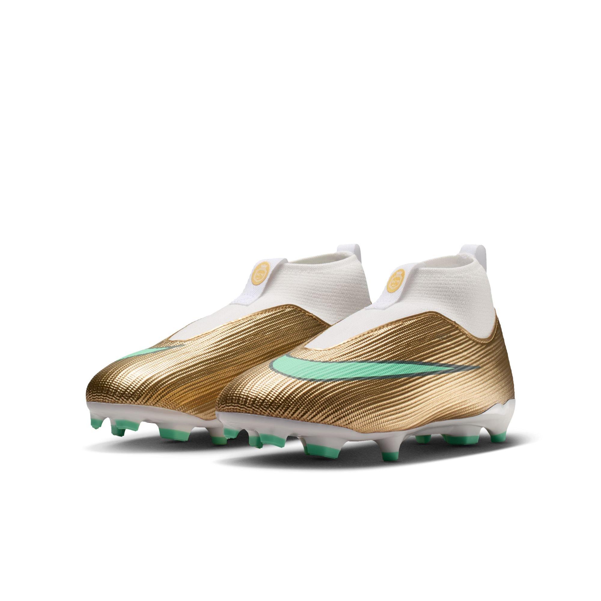 Nike Jr. Mercurial Superfly 11 Academy MG "Kylian Mbapp&eacute;" Grade School Kids' Soccer Cleat - METALLIC GOLD/GREEN GLOW