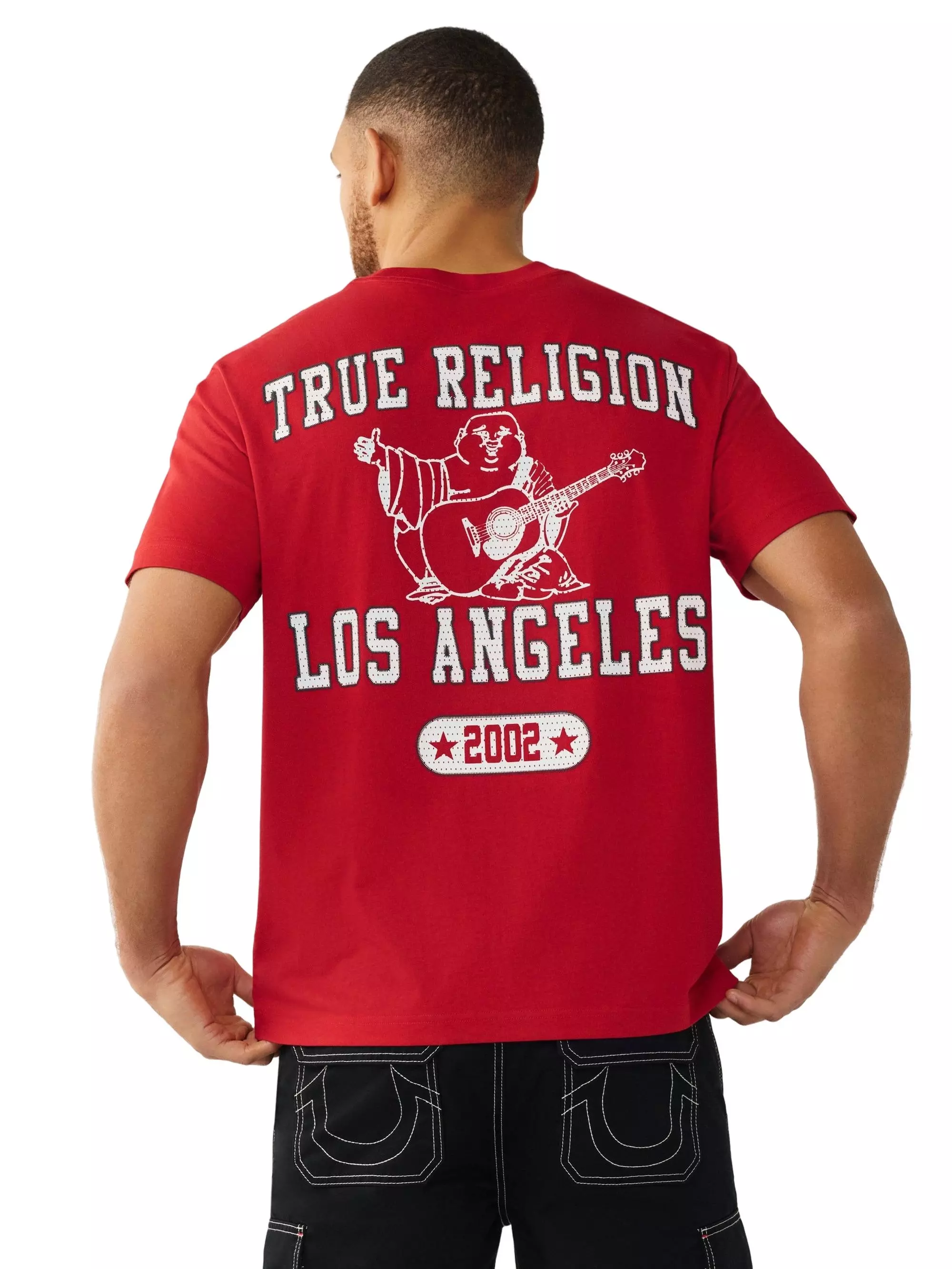 True Religion Men's Mesh Print Buddha Tee - RED