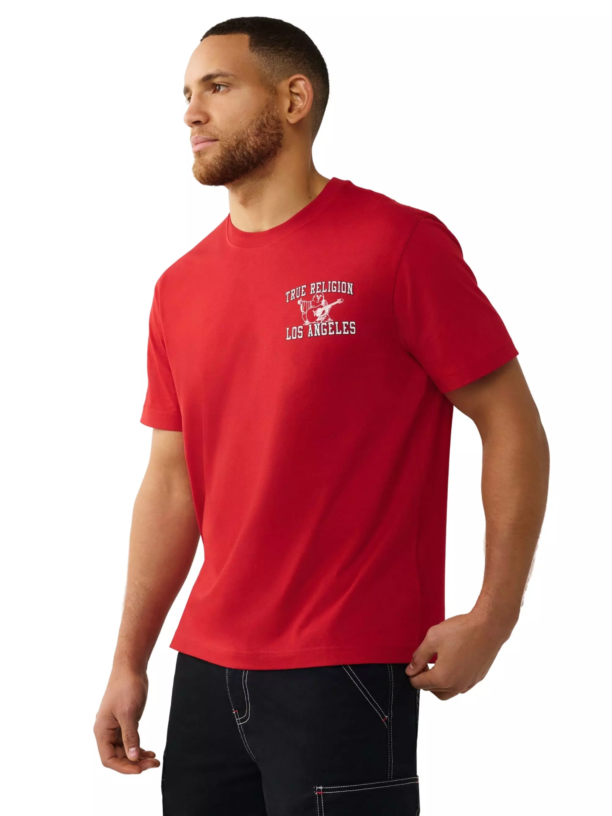 True Religion Men's Mesh Print Buddha Tee - RED