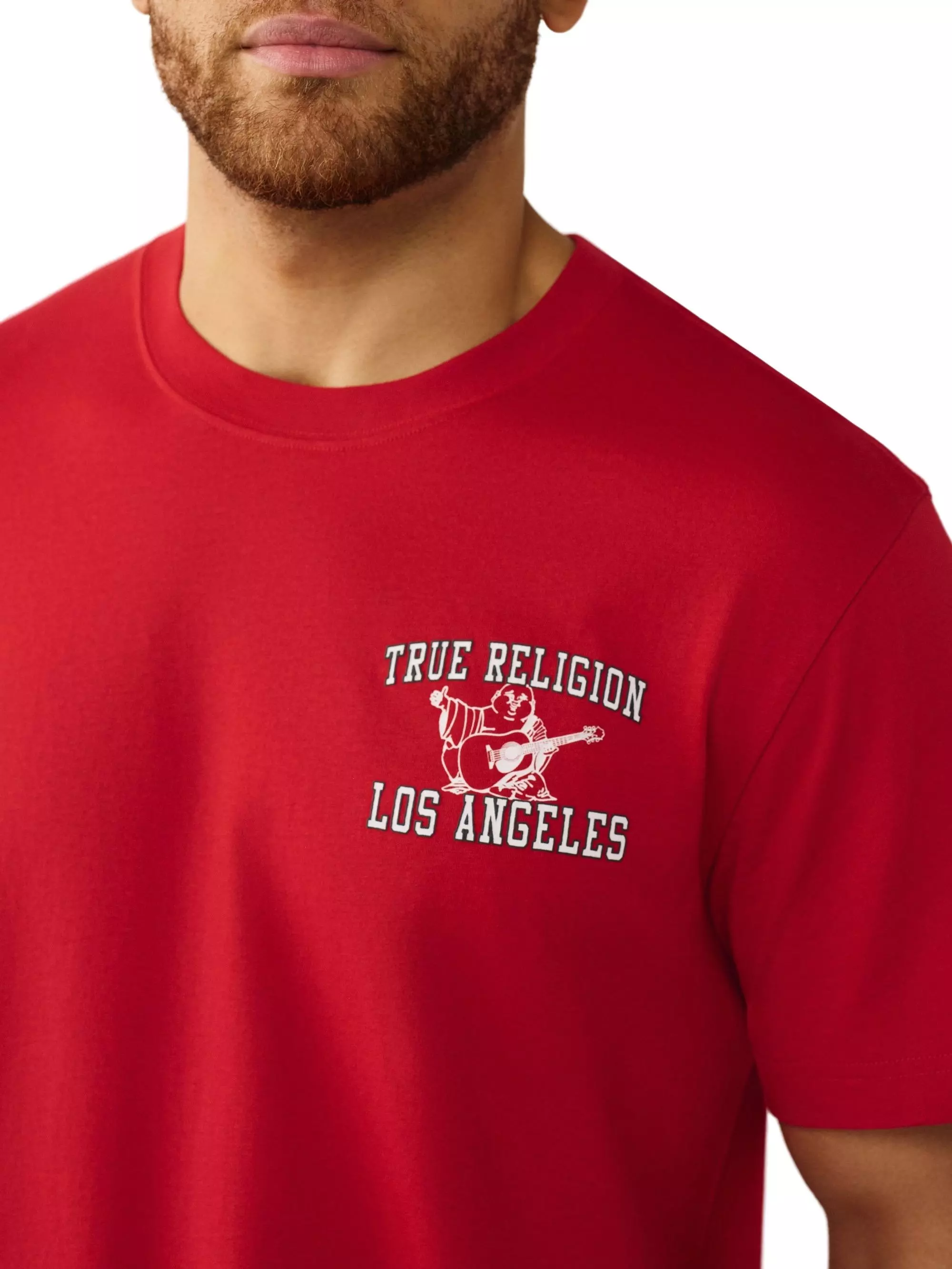 True Religion Men's Mesh Print Buddha Tee - RED