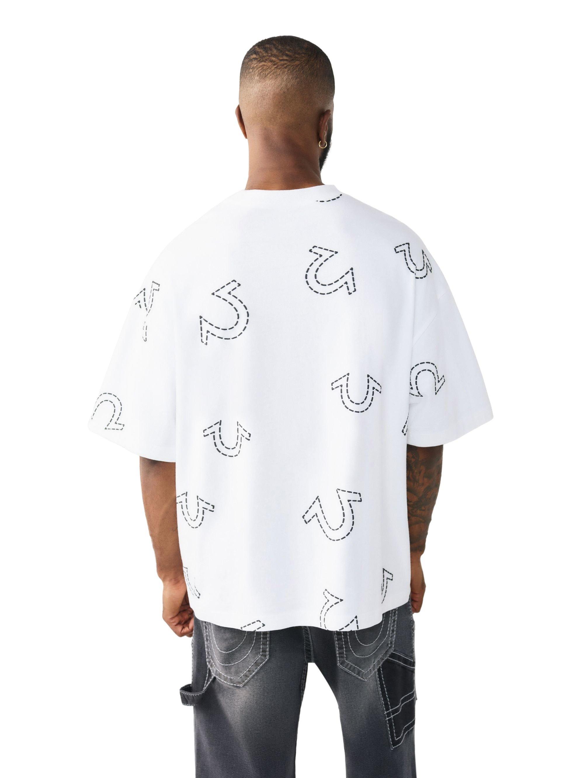 True Religion Men's Horseshoe Print Oversized Tee - White - WHITE Thumbnail View 2
