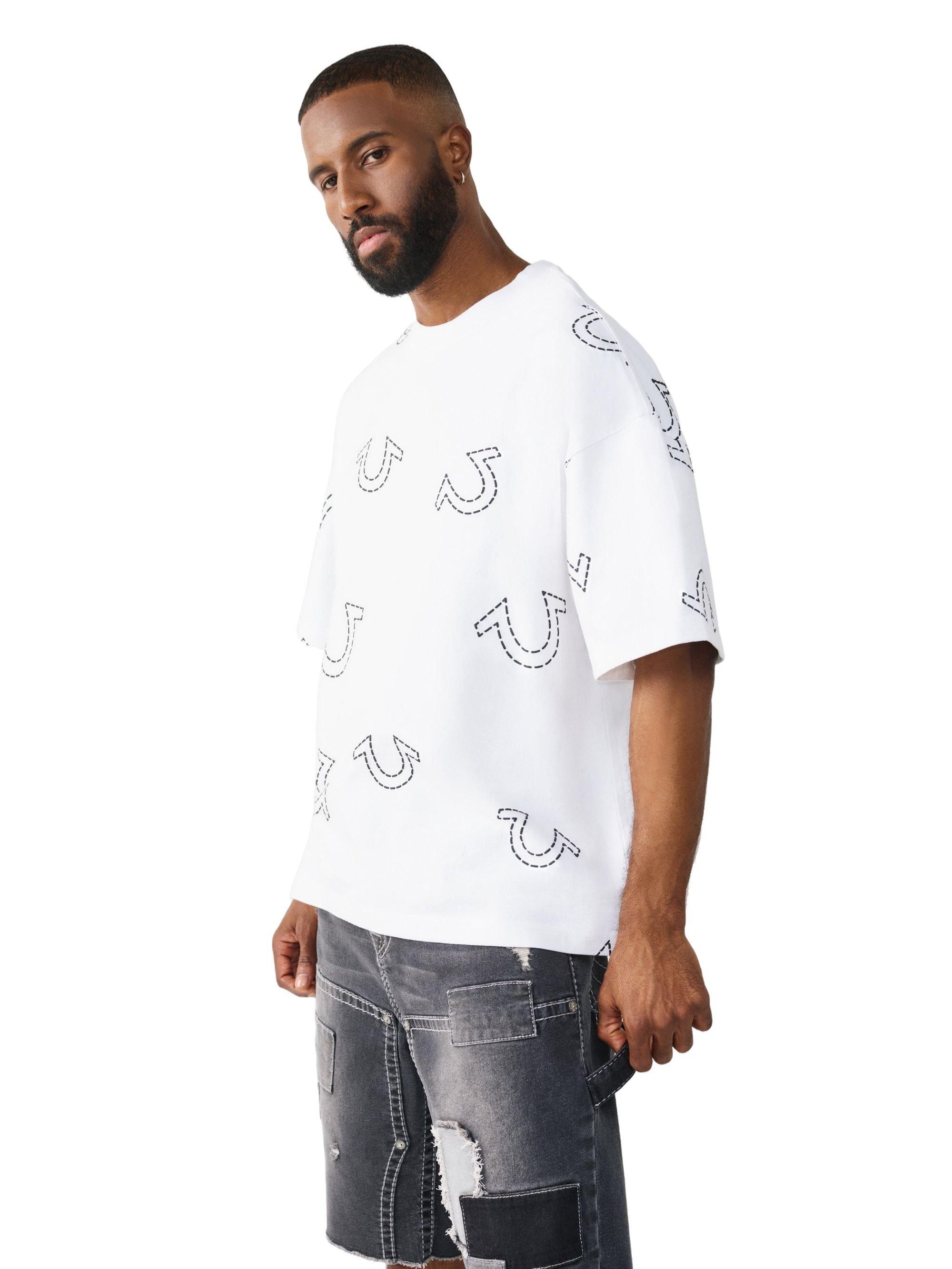 True Religion Men's Horseshoe Print Oversized Tee - White - WHITE Thumbnail View 3